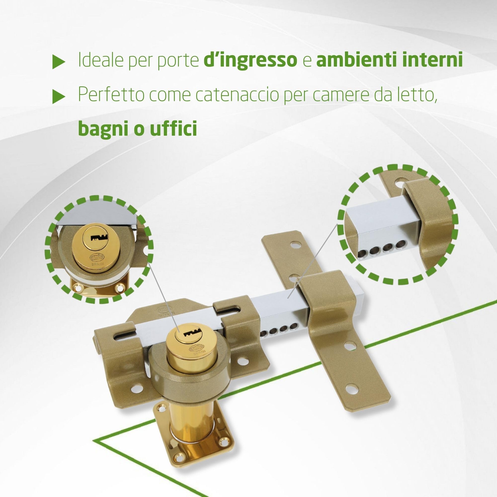 Amig - Catenaccio Porta di Sicurezza da Applicare con Cilindro Rotondo Interno ed Esterno Mod. 4 - Serratura con Chiave - 88 x 153 mm - Include 5 Chiavi a Punti - Acciaio Martellato