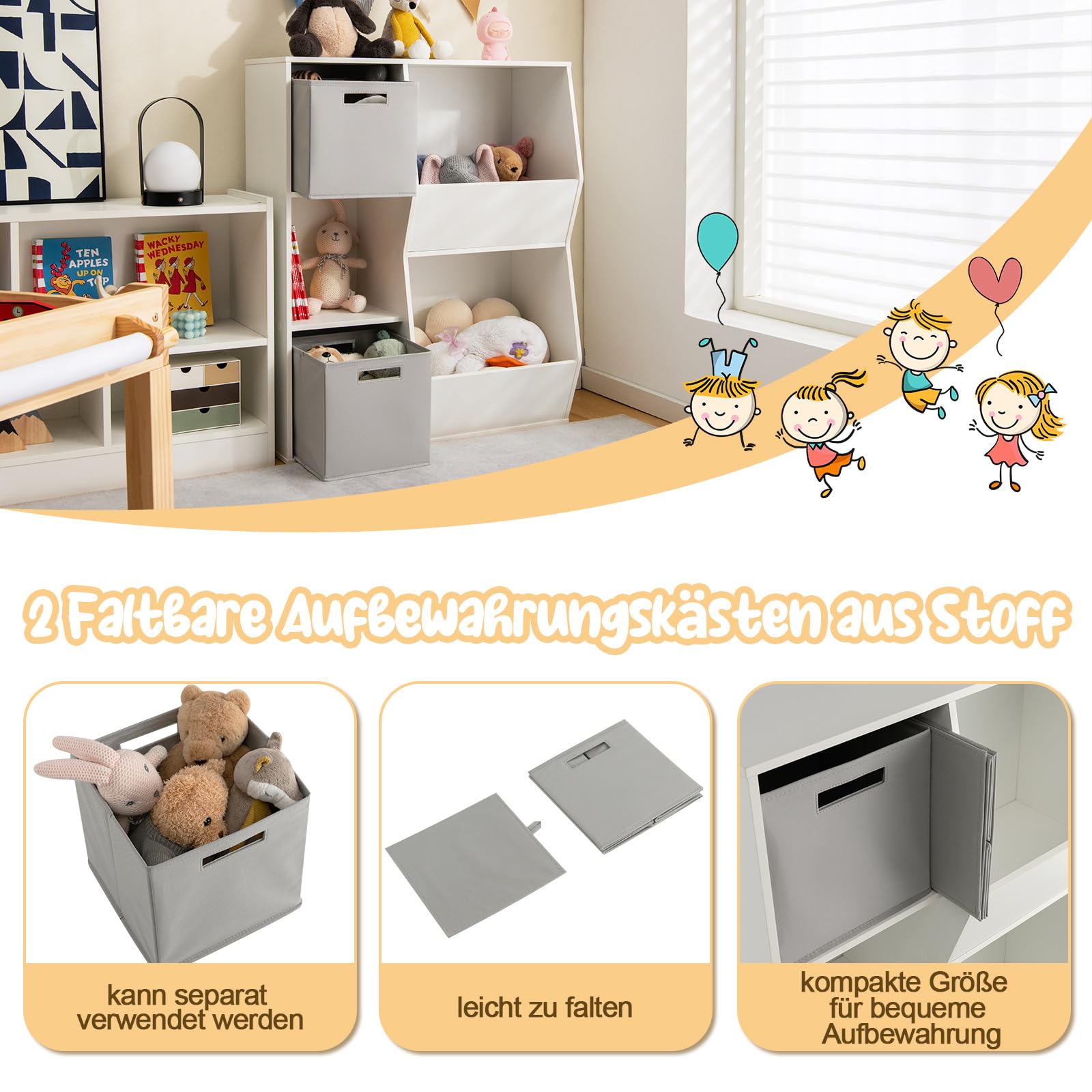 GOPLUS Kinder Bücherregal - 40,5x29x85,5 Cm, Mit 2 Fächern & Schublade, Kippsicherung