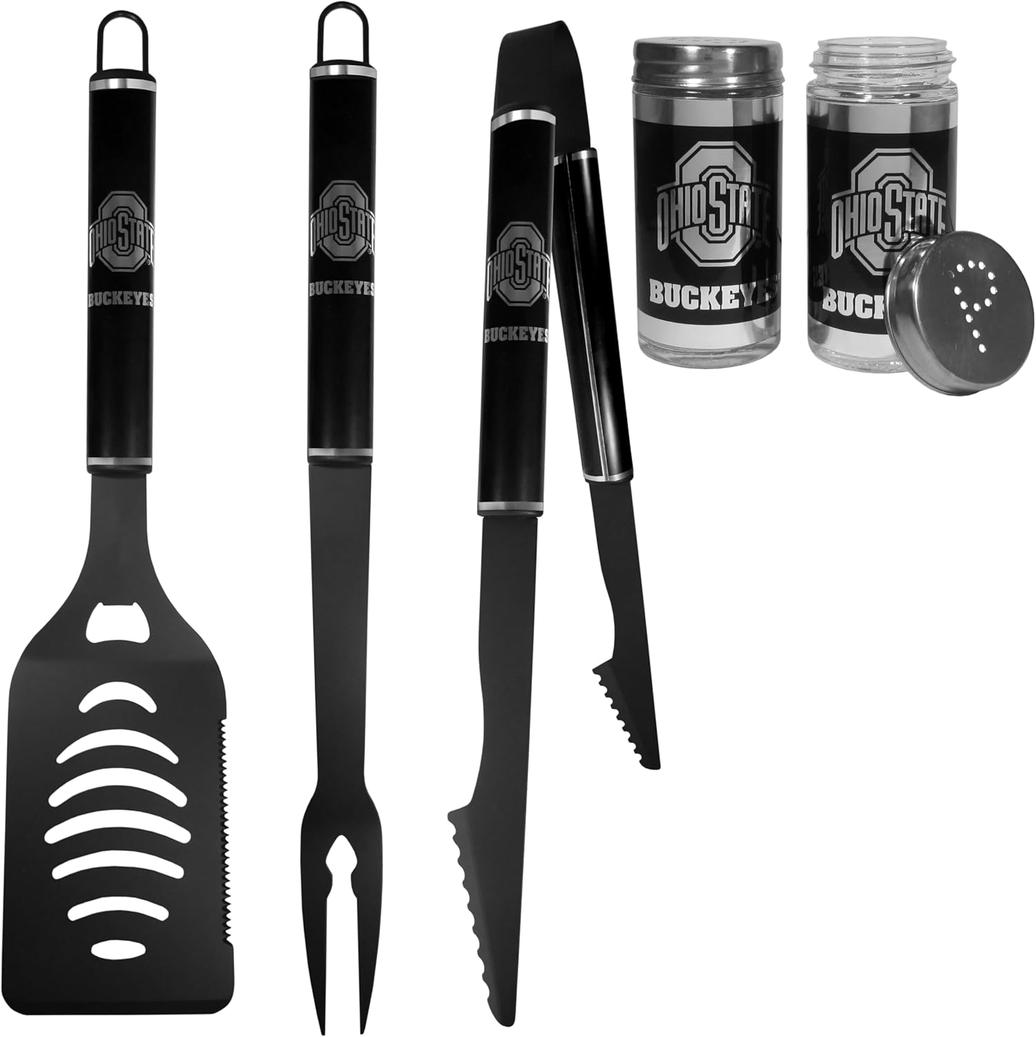 Siskiyou NCAA Ohio State Buckeyes 3pc Black BBQ Tools w/Shakers, One Size, Black