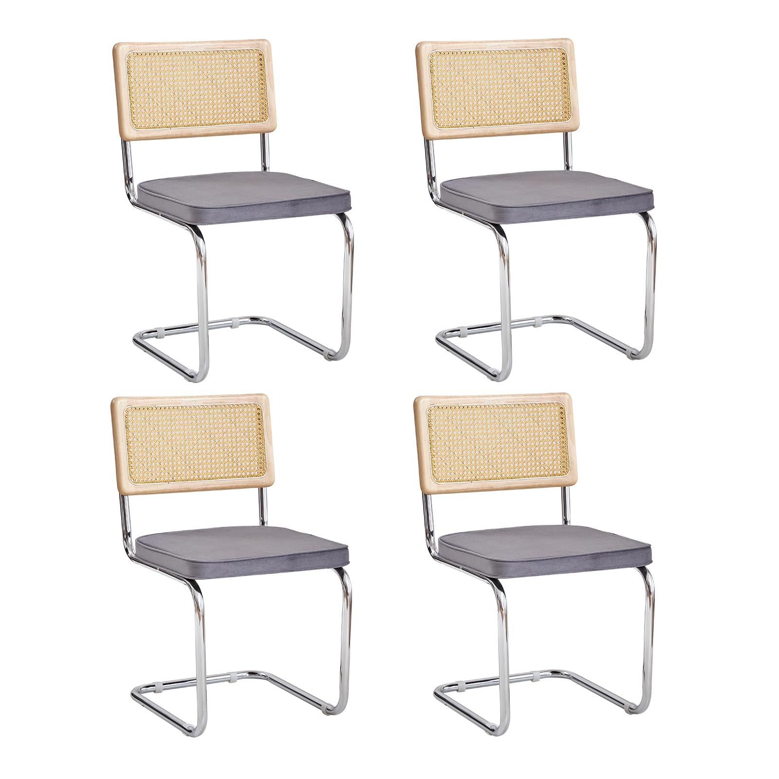 Chaises de table velours gris et rotin lot de 4 pour une douceur scandinave à la maison