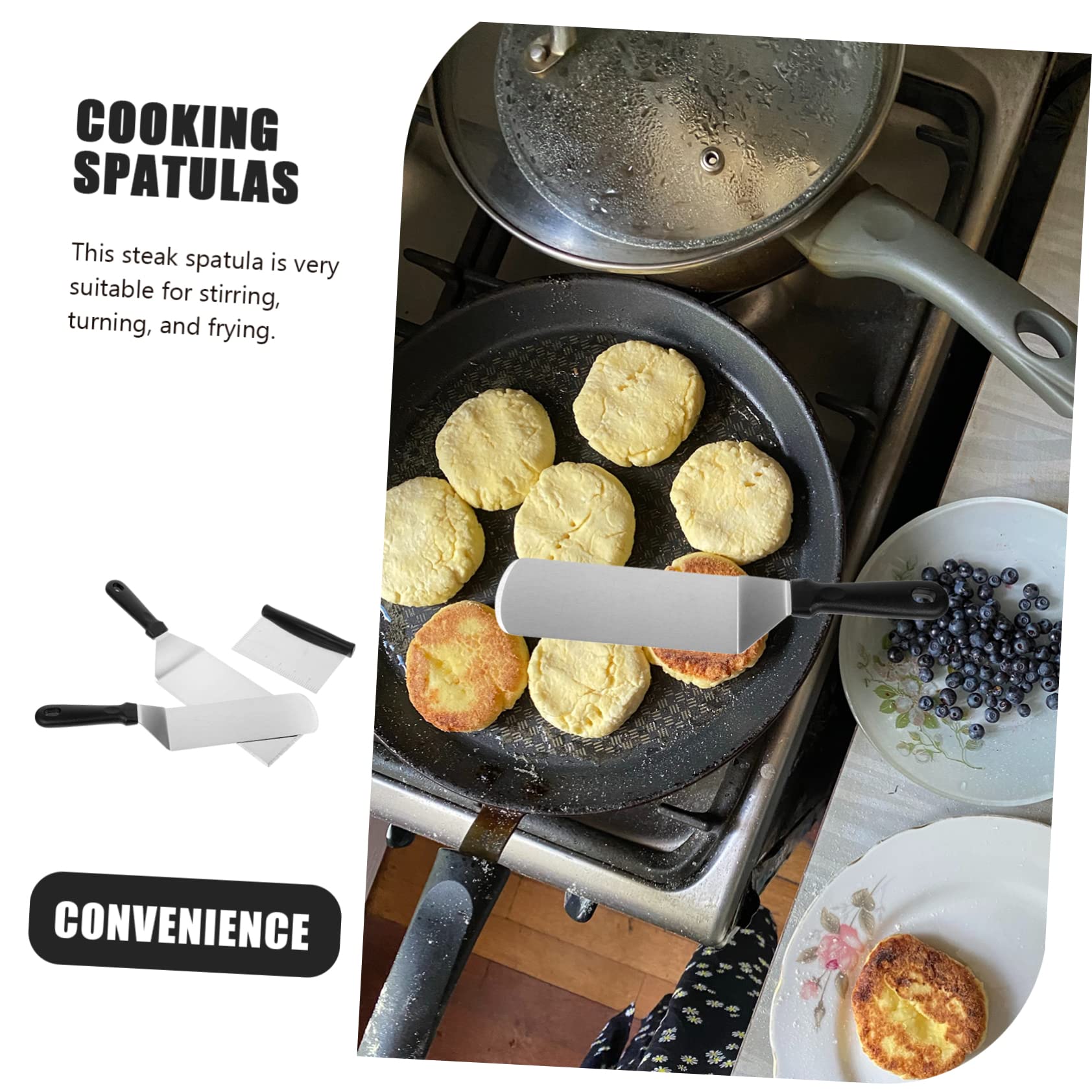 Spatule Cuisine Ustensile Polyvalent en Acier Inoxydable Manche en Pp pour Tourner et Remuer Set 3 Pièces pour Barbecue et Cuisson