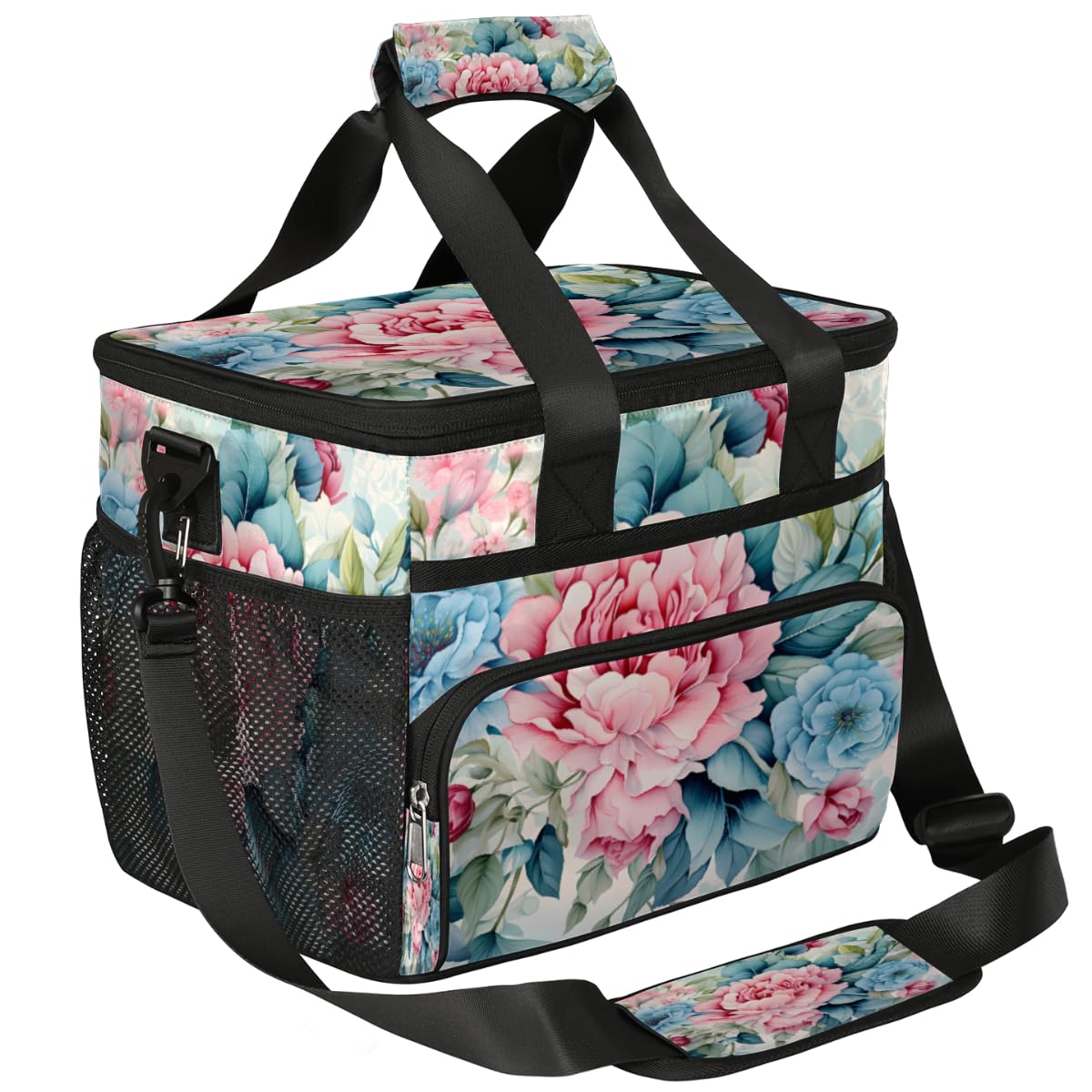 Floral Flowers Insulated Picnic Backpack Lunch Box for Women Men Picnic Basket Tote Lunch Bag Picnic Bag Portable Lunch Bags for Picnic, Beach, Work, Trip,Office, Camp Peony Pinks
