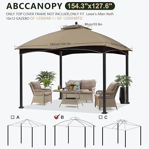 Miniatura 5 de ABCCANOPY - Toldo de repuesto para gazebo Lowe's Allen Roth 10 x 12 #GF-12S004B-1