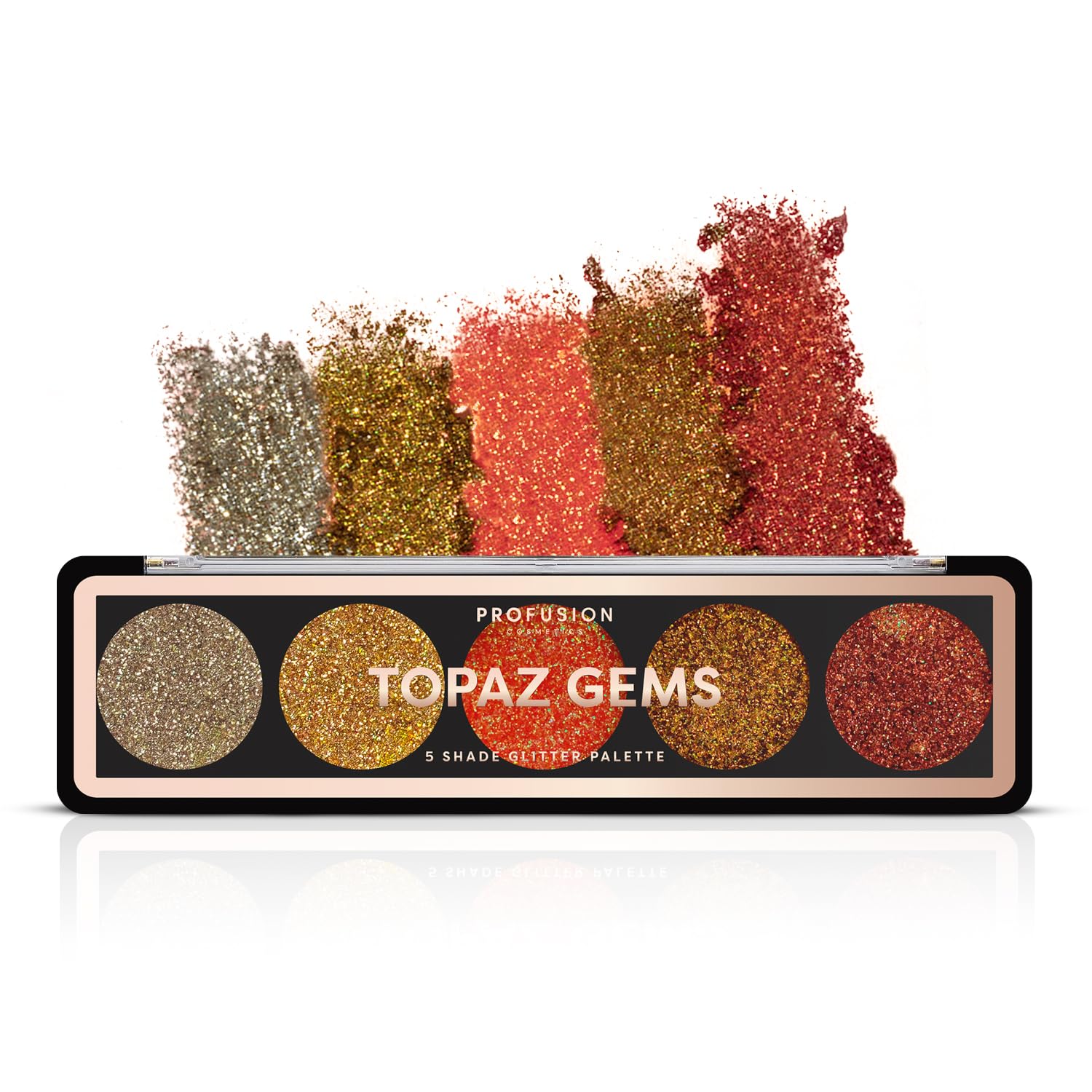 5 Shade Glitter Eyeshadow Palette - Vibrant Pressed Pigments with Built-In Primer and Dazzling Shine for Long-Wearing Sparkle Makeup Looks (Topaz Gems)