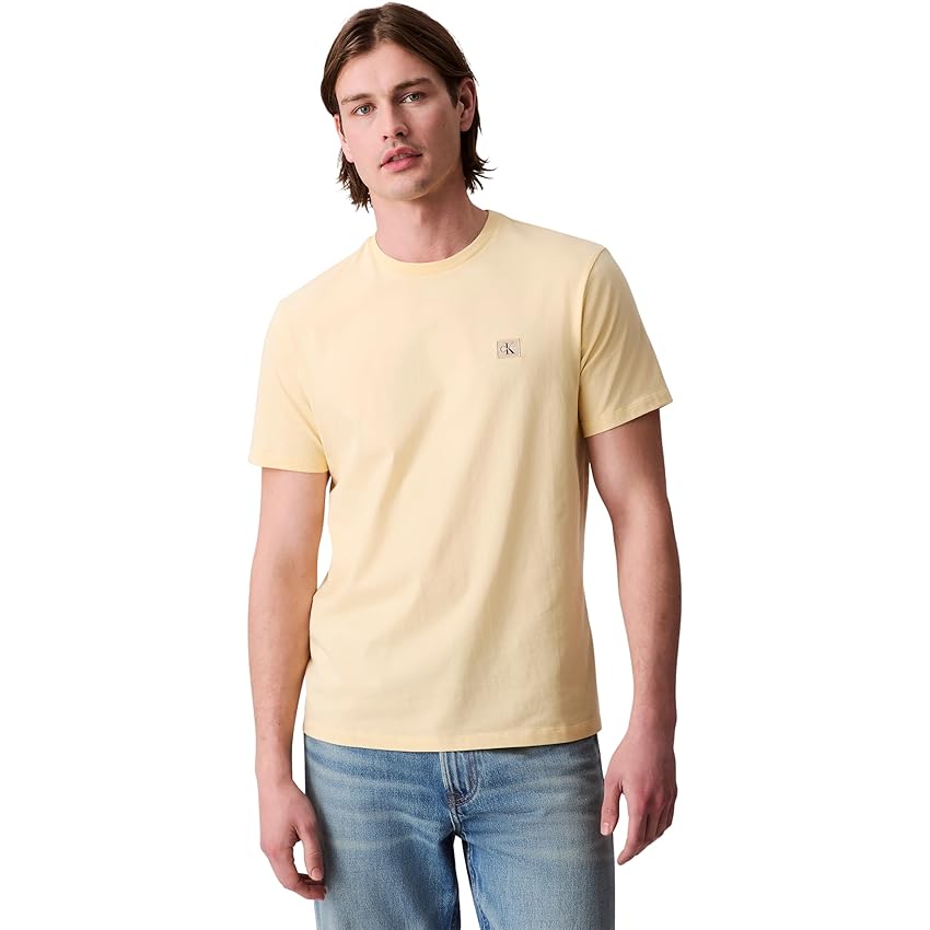 Calvin Klein Uomo T-Shirt Maniche Corte Badge Jersey Classic Tee in Cotone, Giallo (Sunlight), M