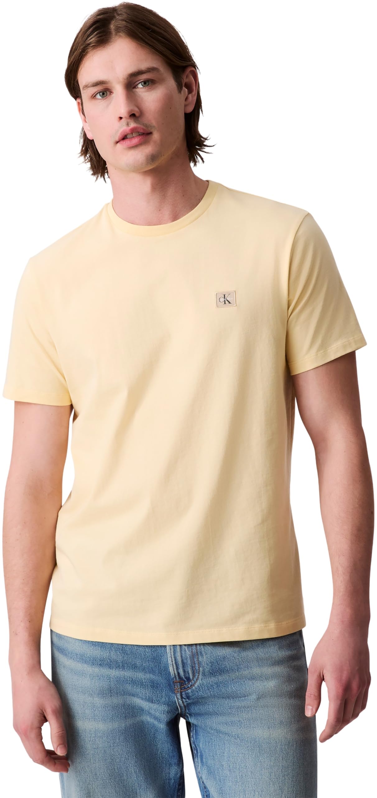 Calvin Klein Herren T-Shirt Kurzarm Badge Jersey Classic Tee aus Baumwolle, Gelb (Sunlight), M