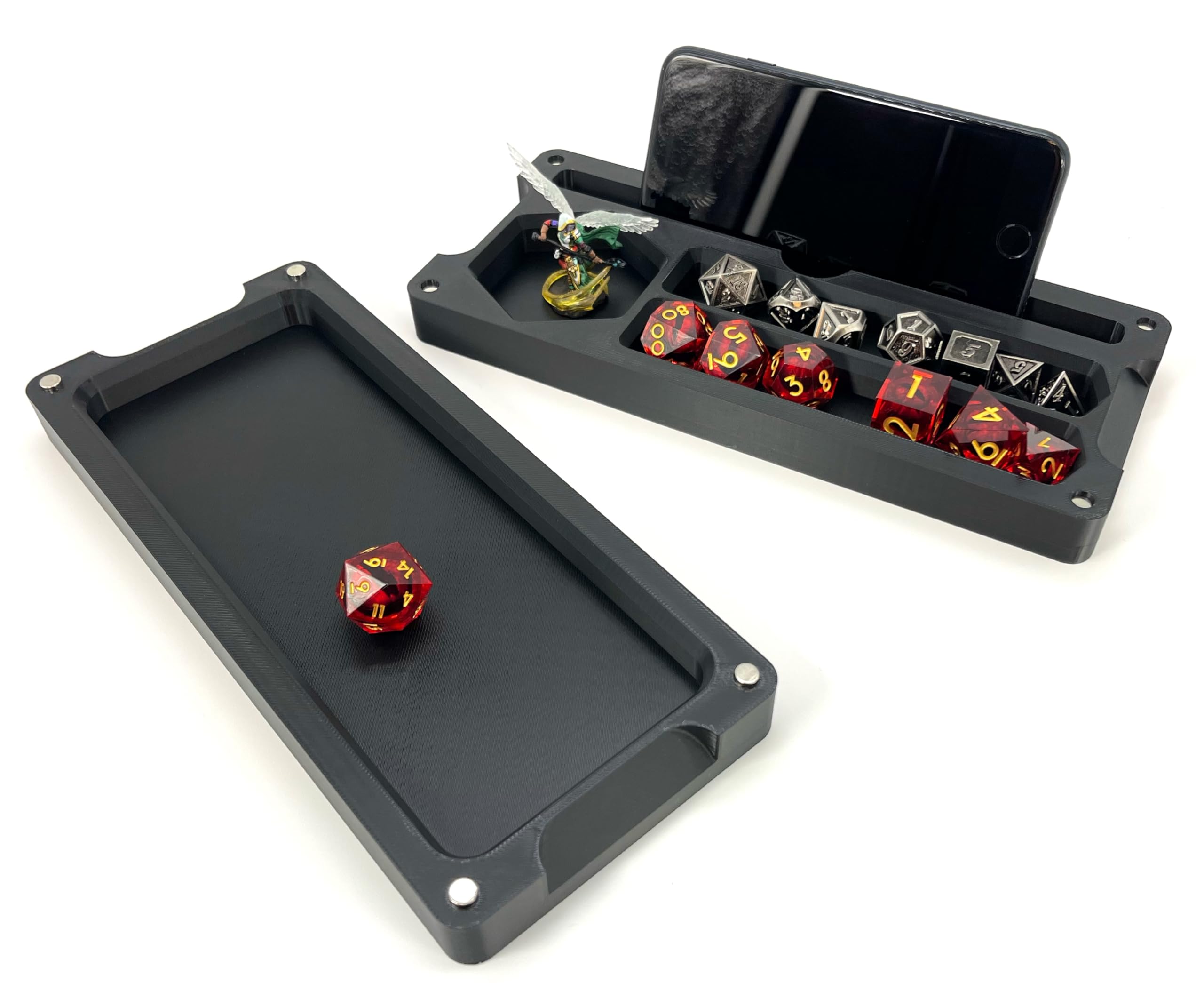 Micro Dominions - 3D Printed Black Dice Box | Modern Magnetic Lid