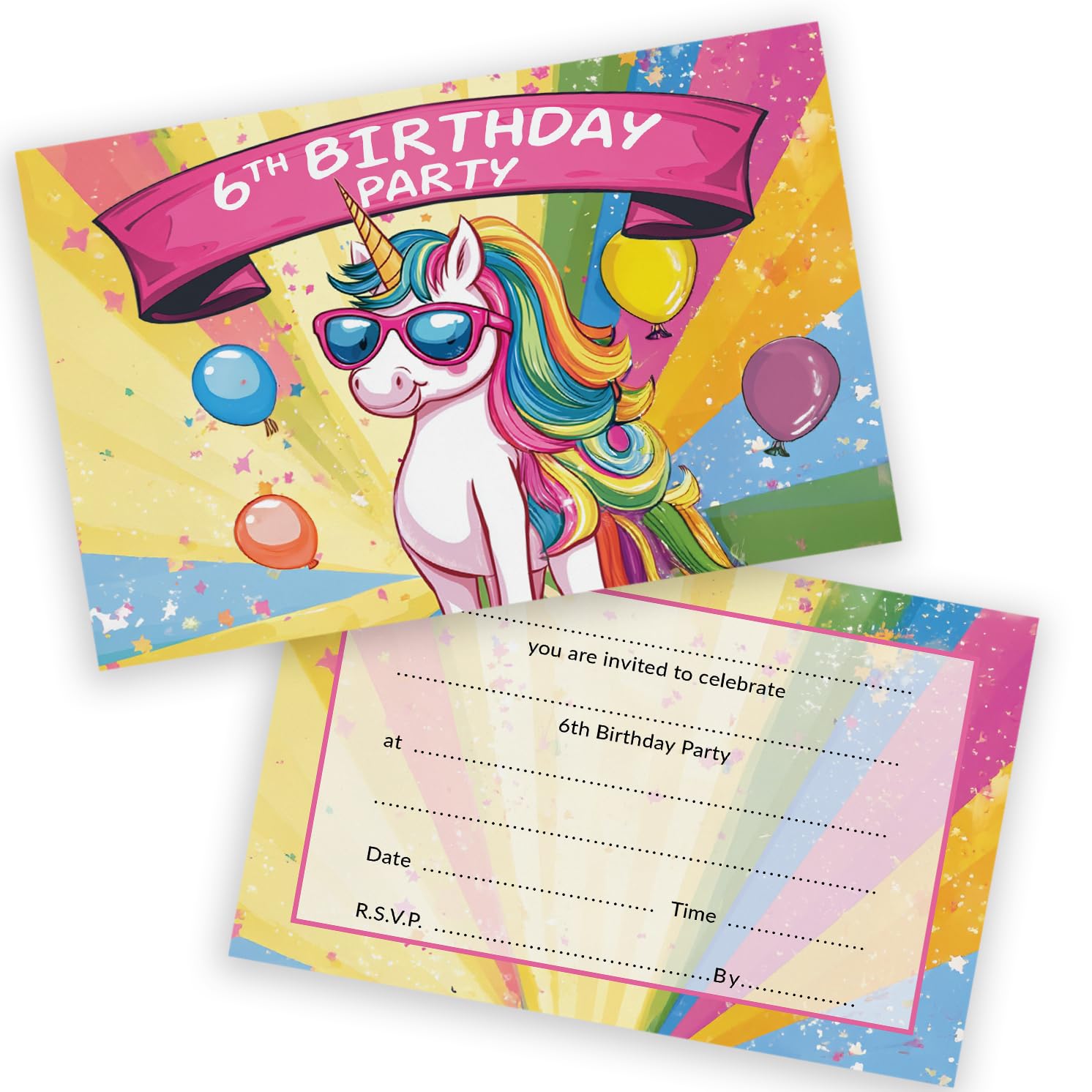 6th Birthday Party Invitations Kids - Fantasy Unicorn 20 Pack - Childrens Birthday Invitations for Boys/Girls A6 Bday Party Invites Invitation Cards with Folding Envelopes