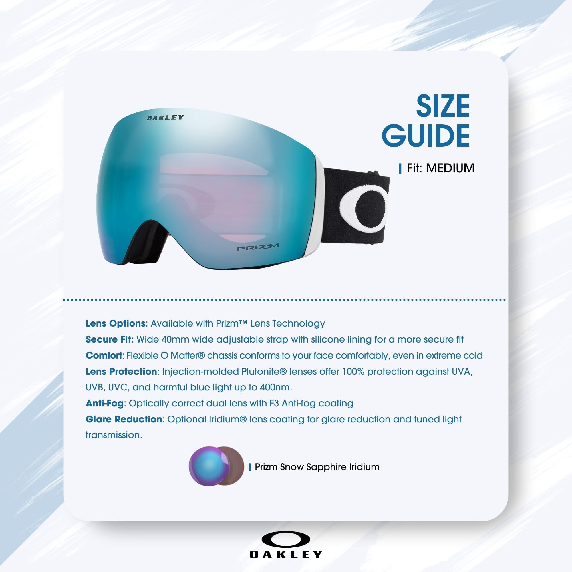 Oakley Flight Deck M OO7064 czarny z Prizm Sapphire Iridium Gogle narciarskie dla mężczyzn dla kobiet + zestaw akcesoriów do smyczy, etui z mikrofibry