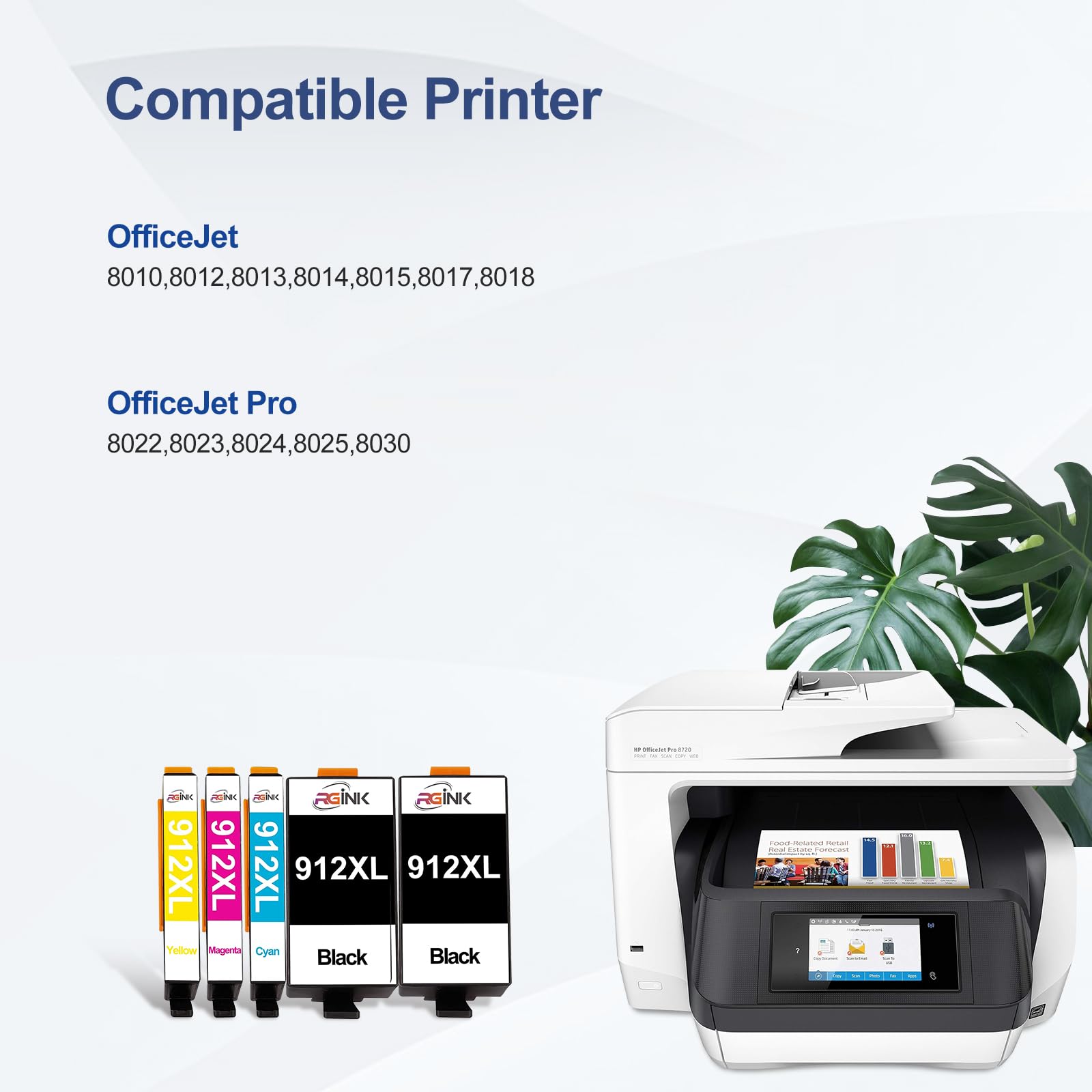 Cartucce d'inchiostro 912XL 912 XL per stampanti HP OfficeJet 8012 8014 8015 8017 OfficeJet Pro 8022 8023 8024 8025 AIO (confezione da 5)