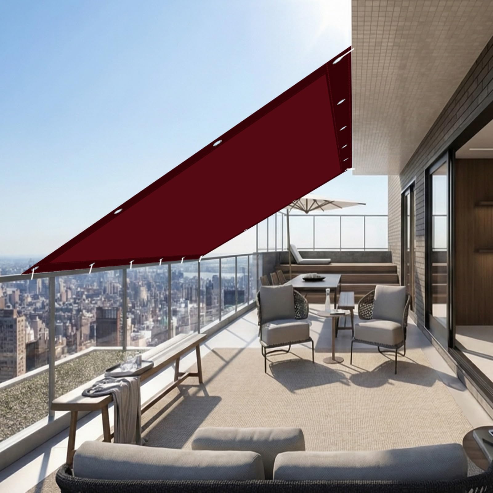 Toile d'ombrage protection UV imperméable pour clôture et terrasse vin rouge