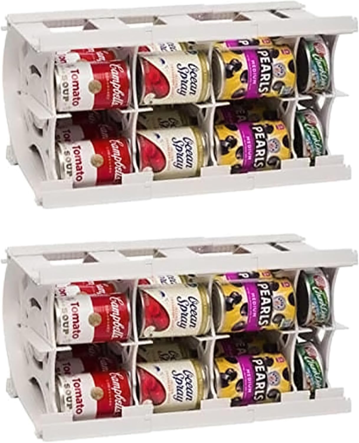 Shelf Reliance Cansolidator - 20 latas, organizador de despensa apilable ajustable para latas, organizador de cocina giratorio de almacenamiento de