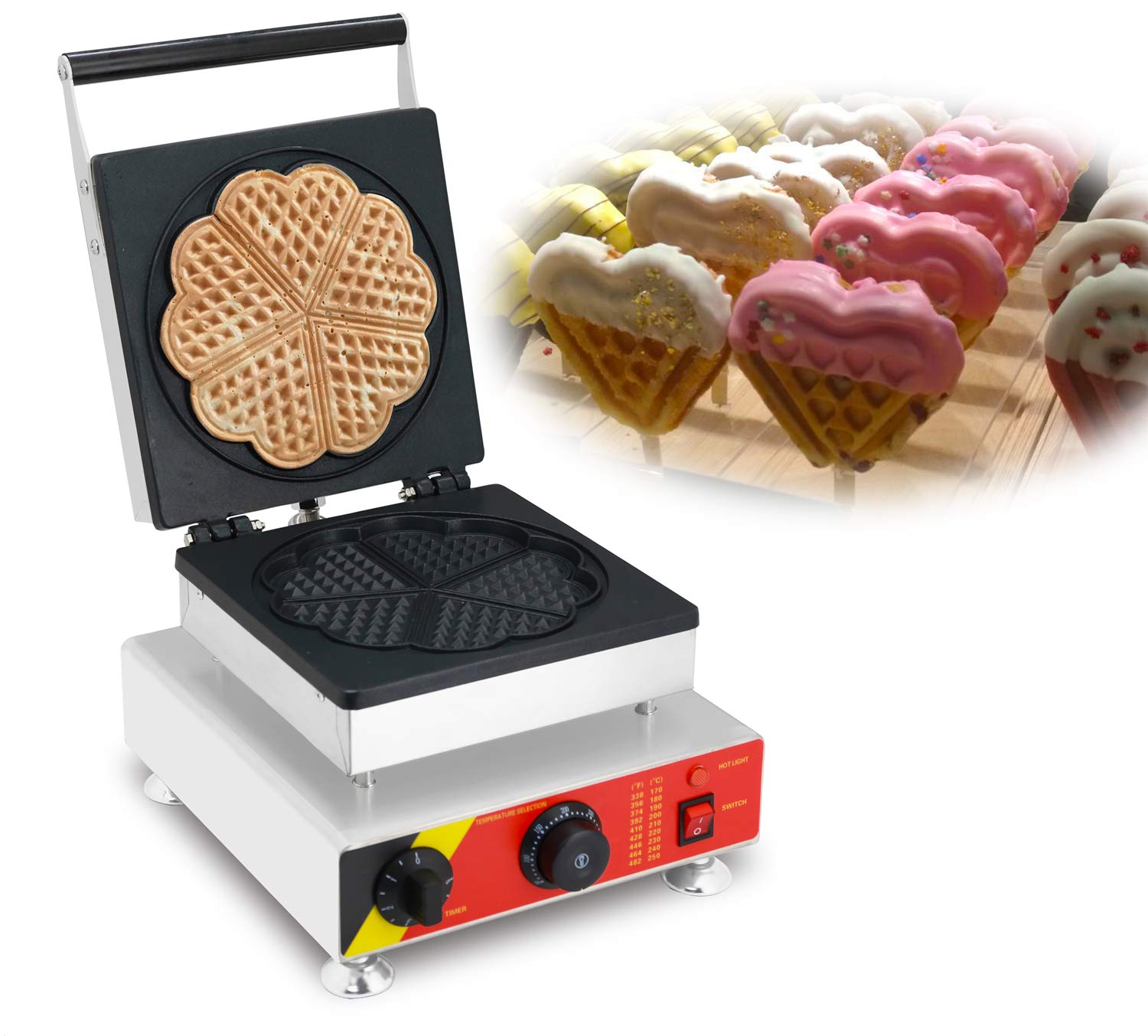 Wafflera estilo belga con control de temperatura y diseño de llenado profundo, carcasa de acero inoxidable, 220 V, ideal para gofres crujientes y esponjosos