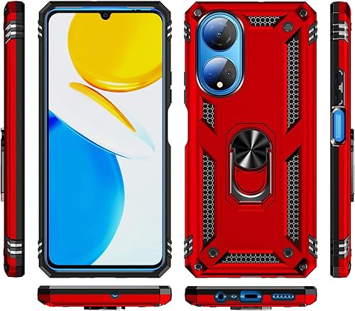 Miniatura 6 de Funda para Honor X7 con dos protectores de pantalla, Honor X7, grado militar, a prueba de golpes, funda híbrida antiarañazos para Honor X7 (rojo)