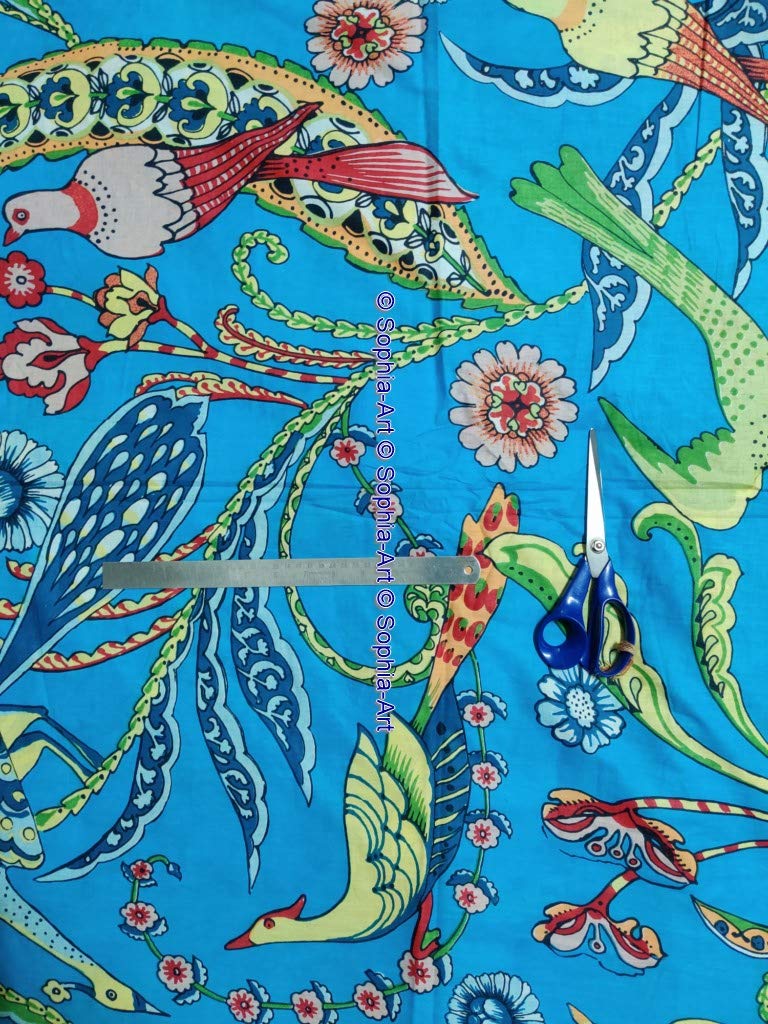 The Yard - Tessuto in voile con stampa indiana a forma di pavone con stampa etnica Sanganer Kurti, per sartoria, cucito, trapuntatura zingara