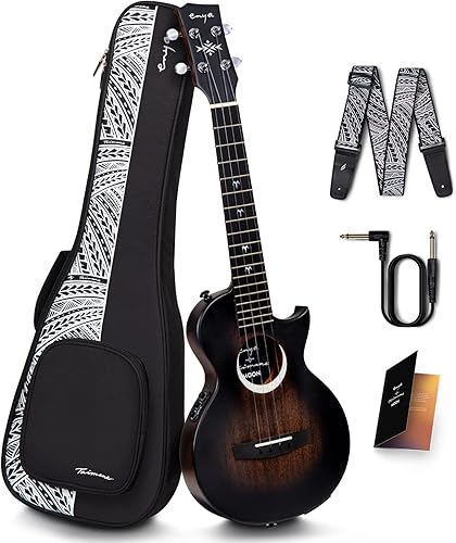 Enya Taimane Moon Signature Ukelele Tenor All Solid Mahogany - Ukelele negro de 26 pulgadas con paquete de recolección AcousticPlus integrado con
