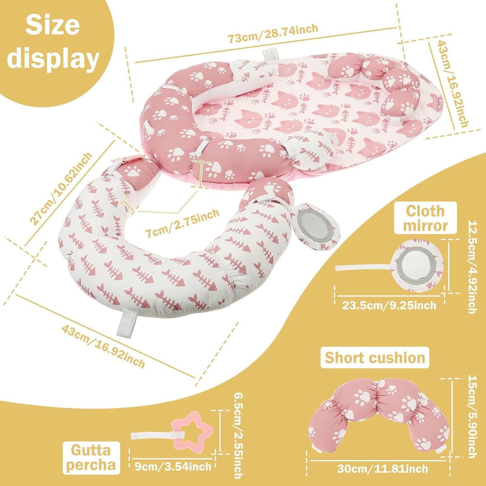 Tapete De Juegos Con Almohada Para Tummy Time Desmontable Sensorial