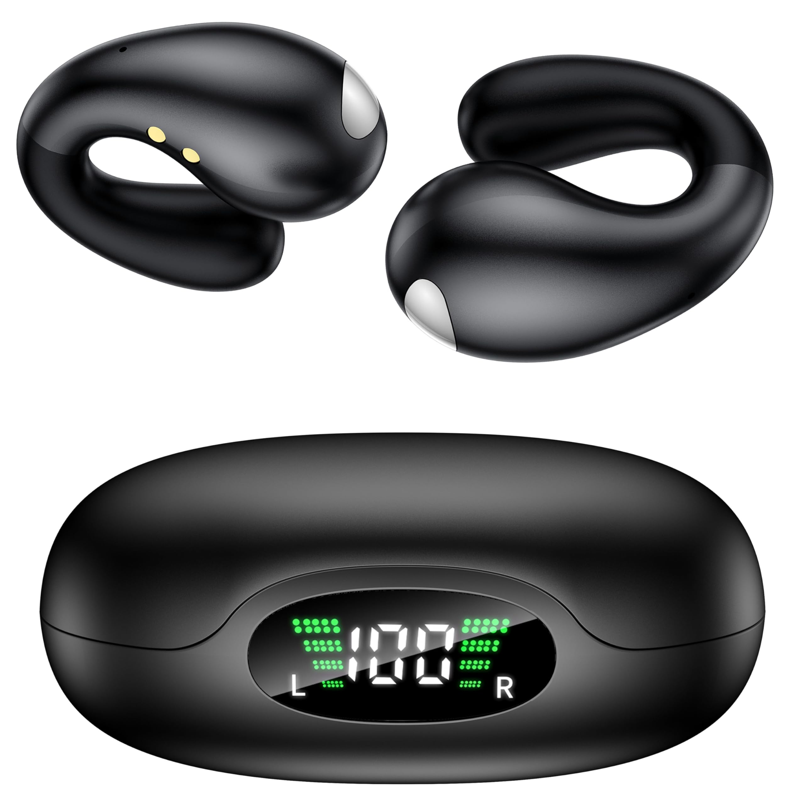 Ultra Open Ear Earbuds - Ergonomic Clip-On Earbuds, Small Bone Conduction Over-The-Ear Headphones with Waterproof Design, Perfect Running Headphones for Sports and Fitness, Elegant Black