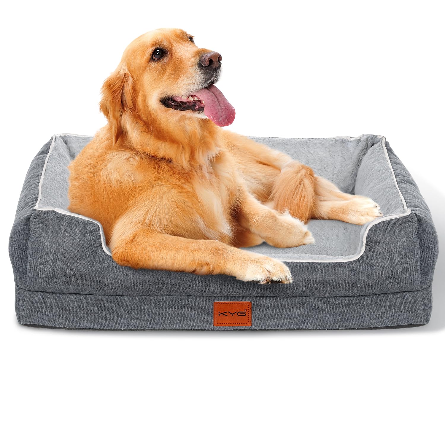 KYG Cama Perro Grande con Forro Impermeable y Espuma de Soporte ortopédico,Forrada con Piel de Imitación Ultra Lujosa Sofá Perro Ortopédica Desenfundable y Lavable,Gris Azulado, 90 * 70 * 20cm