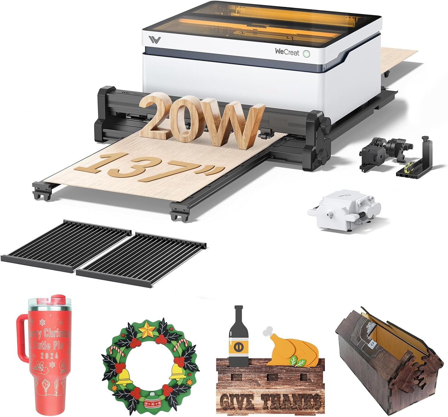 WECREAT Vision 20W Laser Engraver with 137" Auto Conveyor Feeder, Smart HD Camera & Auto-Lifting, 600mm/s Speed, Laser Engraving Machine for Tumblers Wood Leather Acrylic etc.