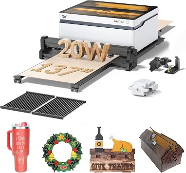 WECREAT Vision 20W Laser Engraver with 137" Auto Conveyor Feeder, Smart HD Camera & Auto-Lifting, 600mm/s Speed, Laser Engraving Machine for Tumblers Wood Leather Acrylic etc.