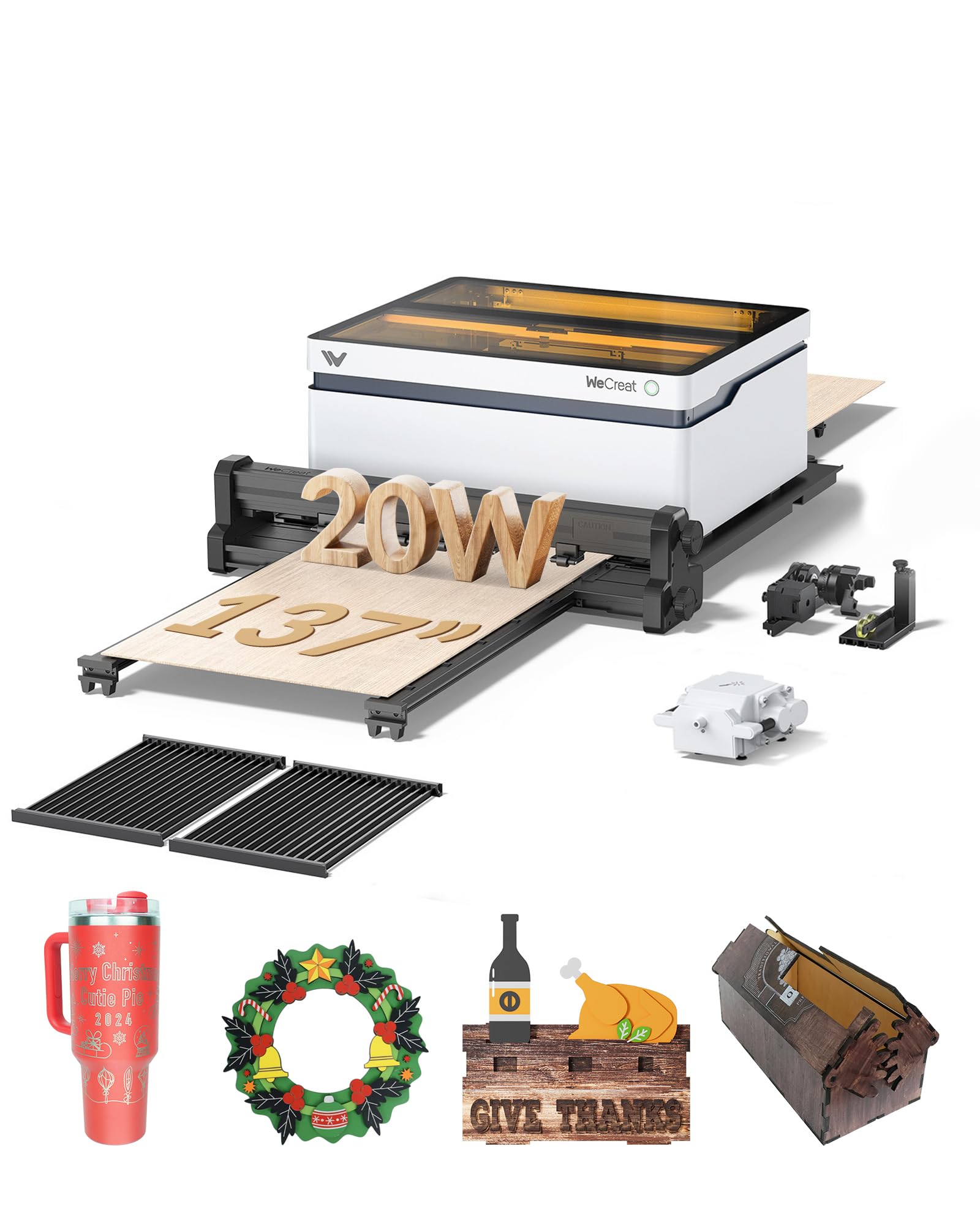 WECREAT Vision 20W Desktop Laser Engraver with 137" Auto Conveyor Feeder