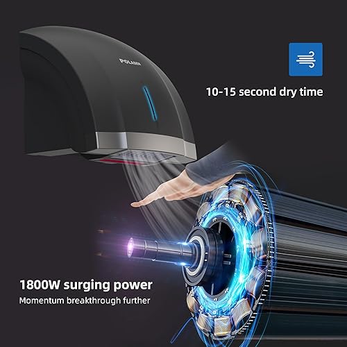 Miniatura 2 de Secadores de manos para baños, color negro, paquete de 2 con enchufe de 2 pines, 110 V, limpiaparabrisas automático compacto de alta velocidad