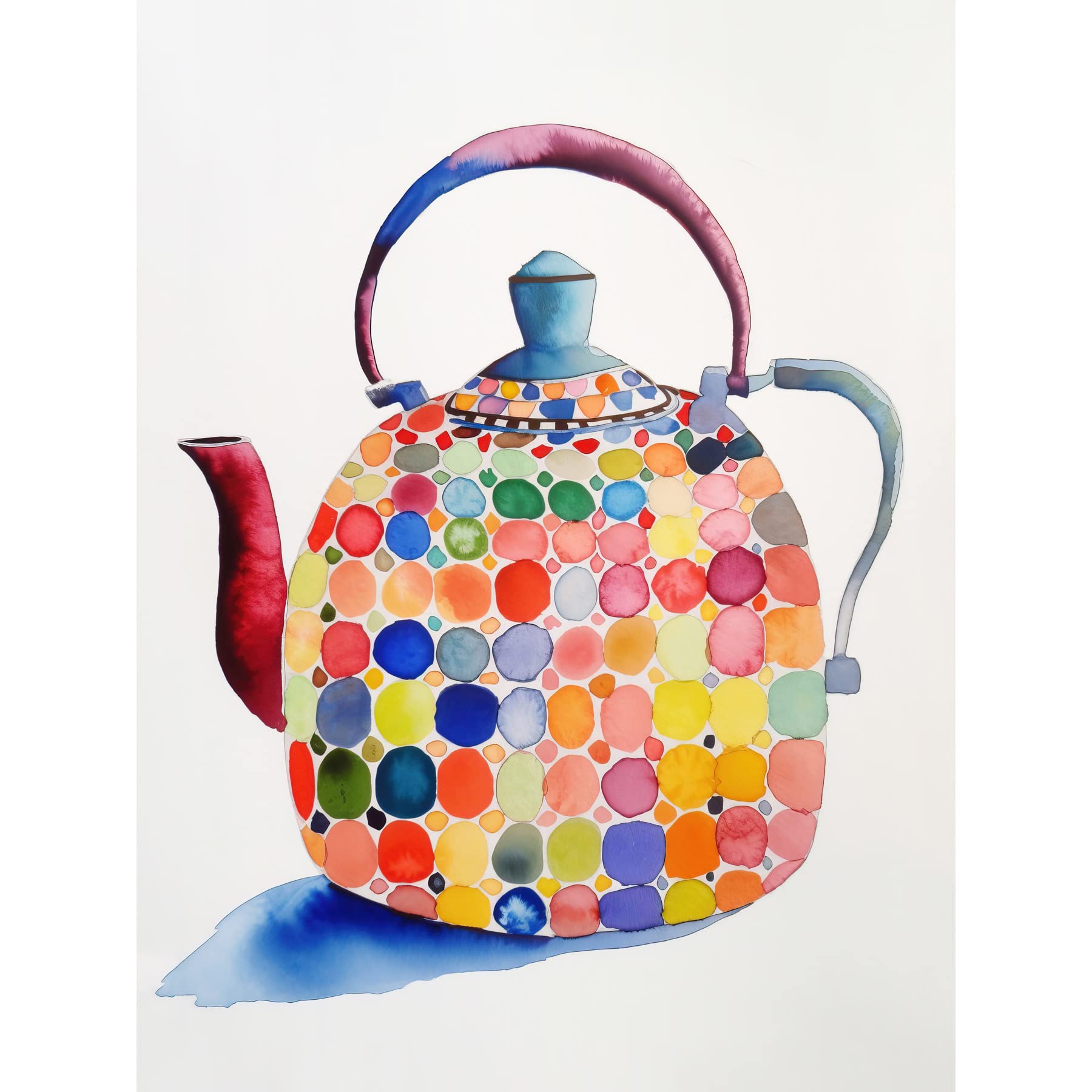 Artery8 Colourful Enamelled Teapot Tea Kettle Folk Art Watercolour Painting Large Wall Art Poster Print Thick Paper 18X24 Inch