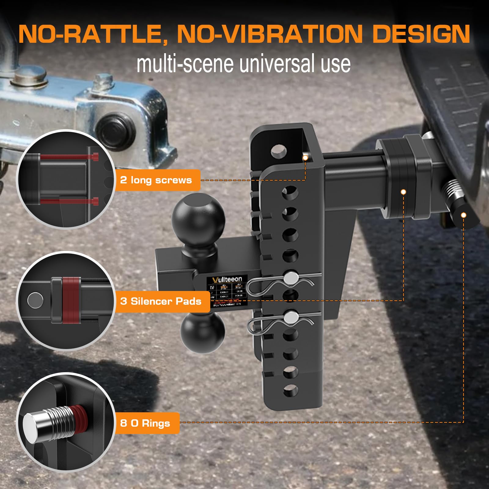 2026 Vullteeon Adjustable Trailer Hitch, 8-Inch Drop for 2-Inch Receiver - Heavy Duty Alloy Steel Truck Hitch with Slot-fit Design, Dual Ball Mount (2” & 2-5/16”), 20000 lbs GTW Tow Hitches — view 5