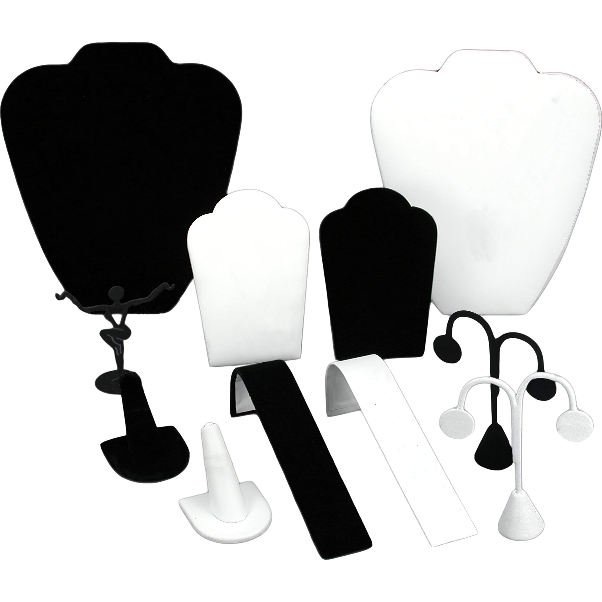 FindingKing Black Velvet & White Jewelry Display 11 Pc Set Bonus