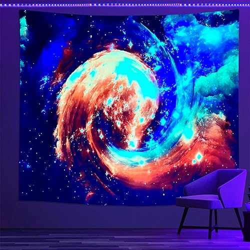 Miniatura 6 de Sinsoledad Tapiz de luz negra con galaxia, reactivo a los rayos UV, pósteres de luz negra, nebulosa trippy estrellada, estrella, universo, planetas,