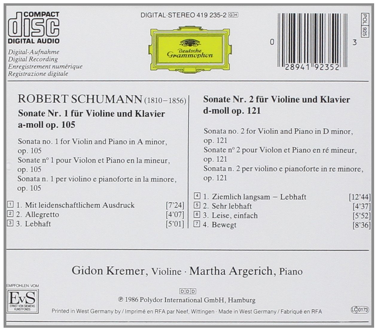 Schumann : Sonates pour violon et piano n° 1 et 2
