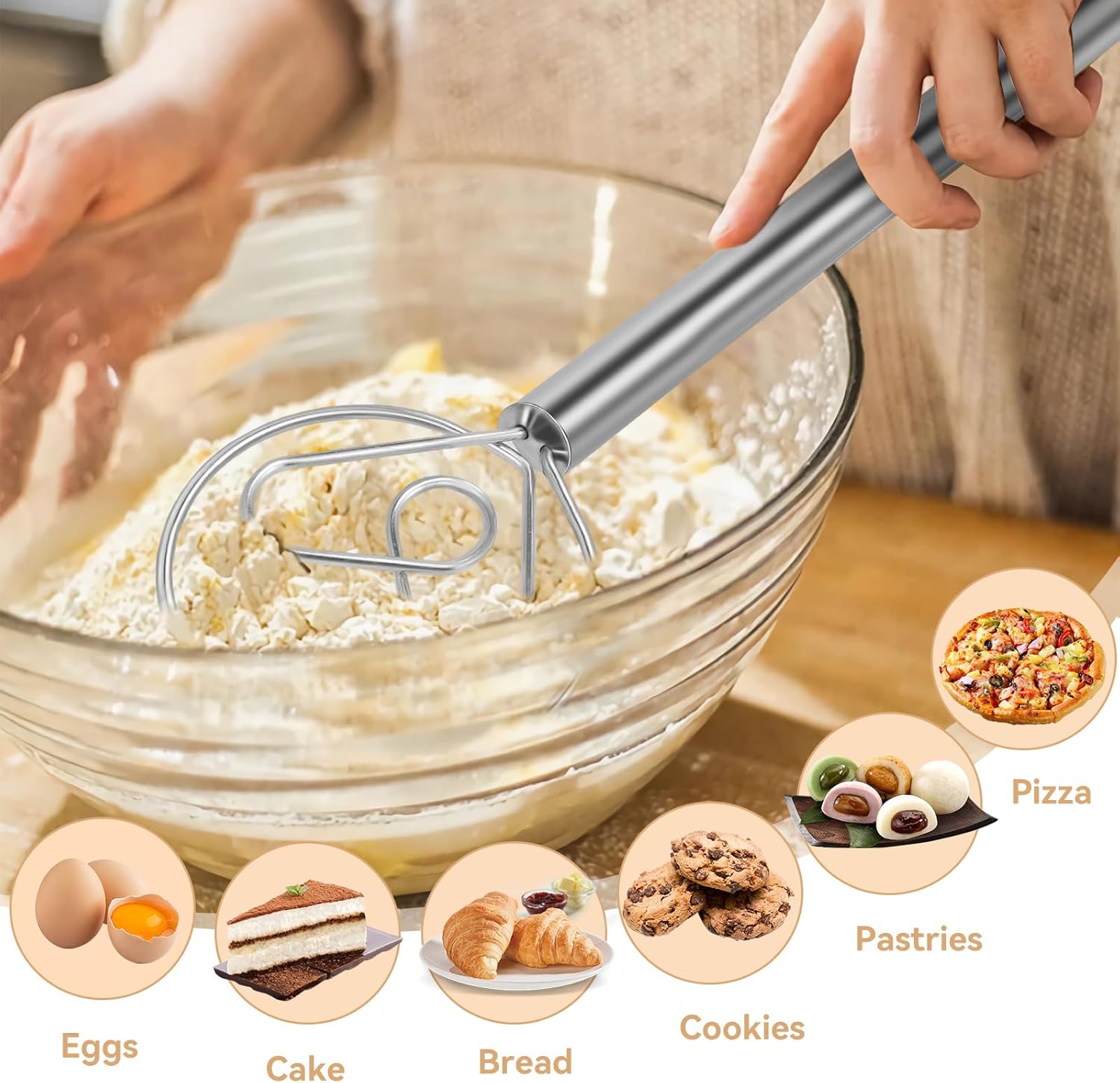 Danish Dough Whisk Stainless Steel Hook Dutch Baking Tool Bread Sourdough Mixer for Pizza Pastry Cake Batter Making - Image 4