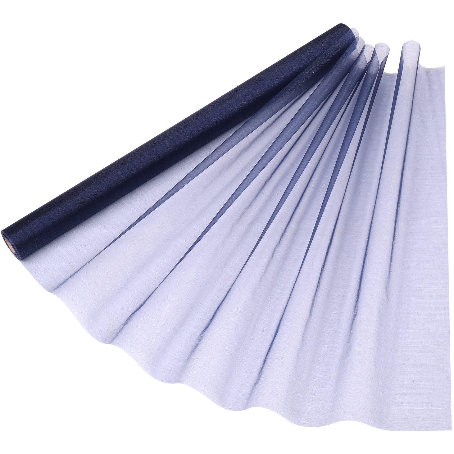 70cm x 15m Roll of Organza Sheer Fabric - Elegant Decorative Cloth for Wedding Chair Bows, Table Runners, Party Favours - Crafting Supplies for Ribbons, Dress Accents,and Bags, Navy Blue
