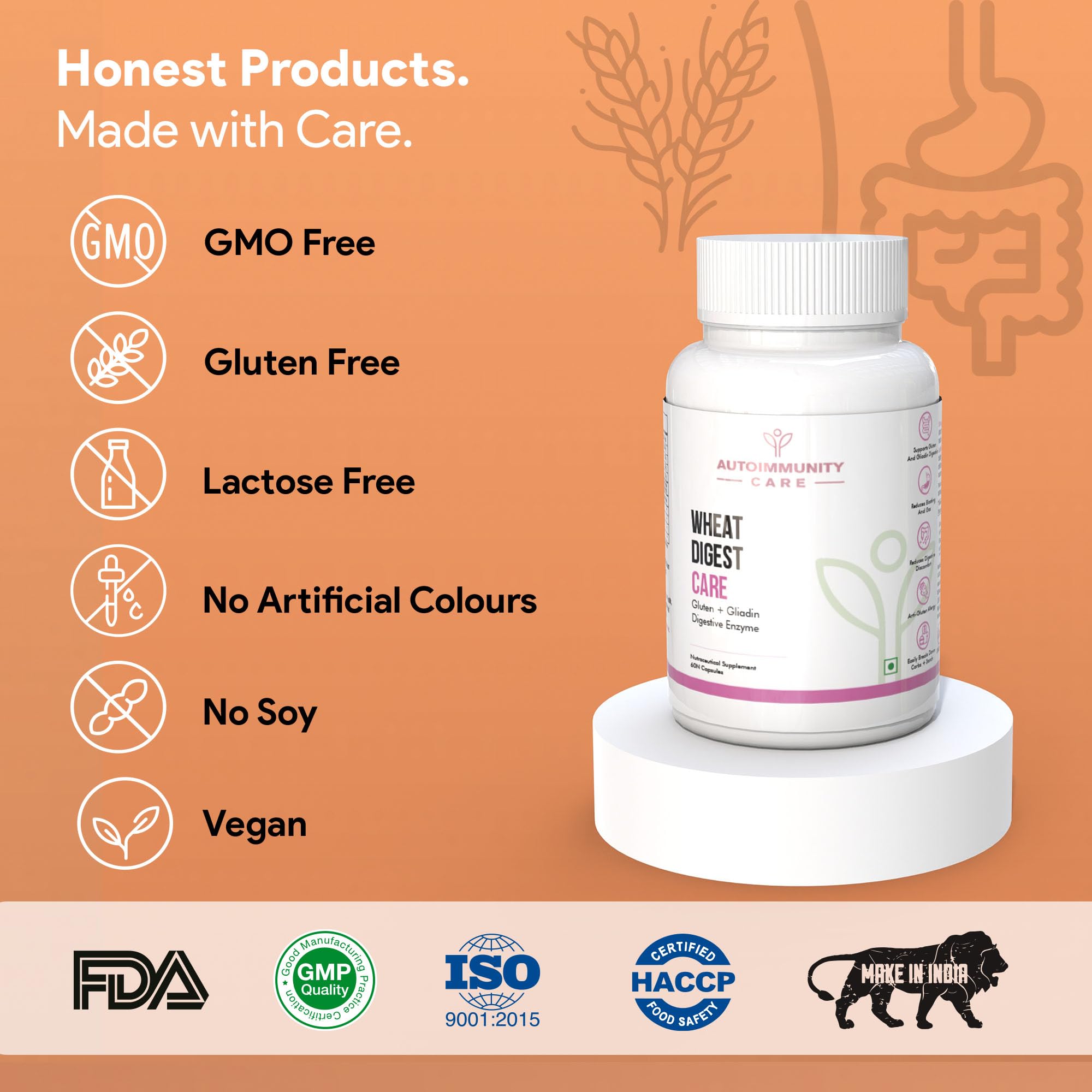 Autoimmunity Care Wheat Digest Care |Wheat Gluten Digestive Enzyme Supplement for Wheat & Gluten |Helps Digest Wheat, Maida & Grains |Digestive Enzymes for Bloating, Gas & Gut Health | 60 Caps & Doses 4
