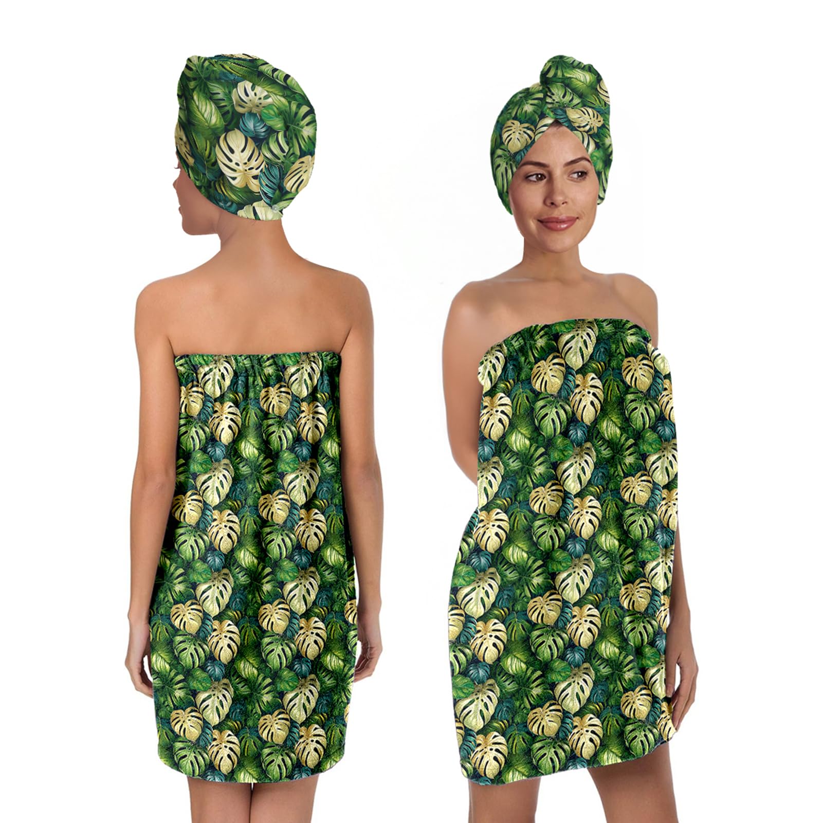 Yotselid Women's 2-Piece Hair Towel Bath Wraps Set for Women After Shower,Soft Polyester Shower Cap Adjustable Spa Skirt