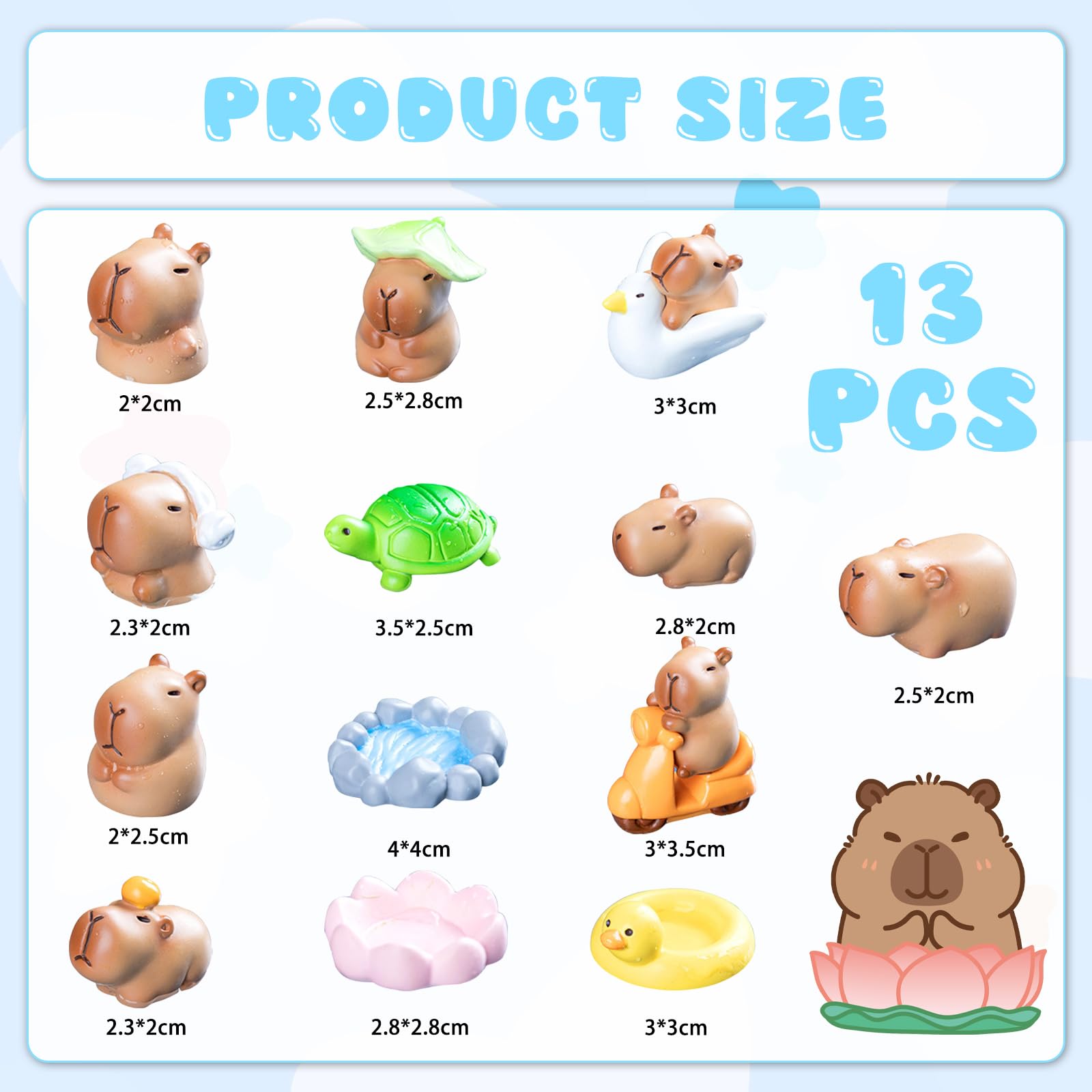 APOMOONS 18 mini statuette Capybara, decorazione per il giardino delle fate, in silicone, per bambini, compleanno, baby shower, feste, torte, decorazione per la casa delle bambole