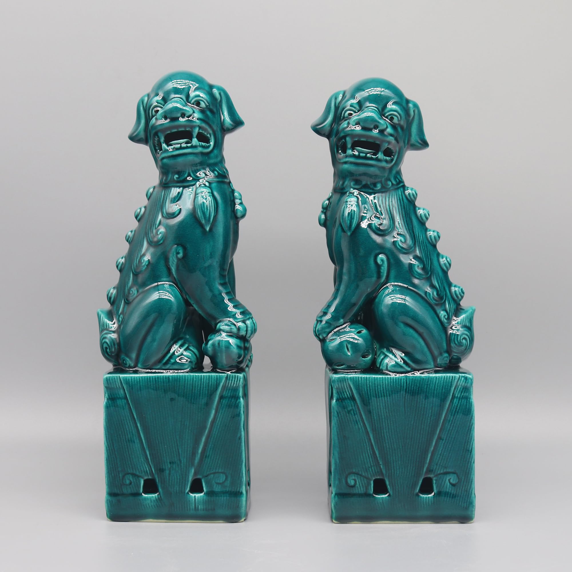 Eastern Tide Turquoise Chinese Foo Dog Statues, Ceramic Guardian Lions, Traditional Temple Figurines, Set Of 2 (Turquoise)