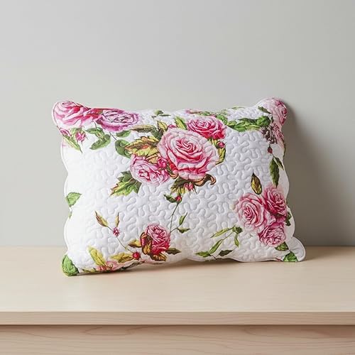 DaDa Bedding Romantic Roses - Funda de almohada tamaño Queen  Precioso jardín floreciente floral rosa y blanco de primavera  Funda de almohada