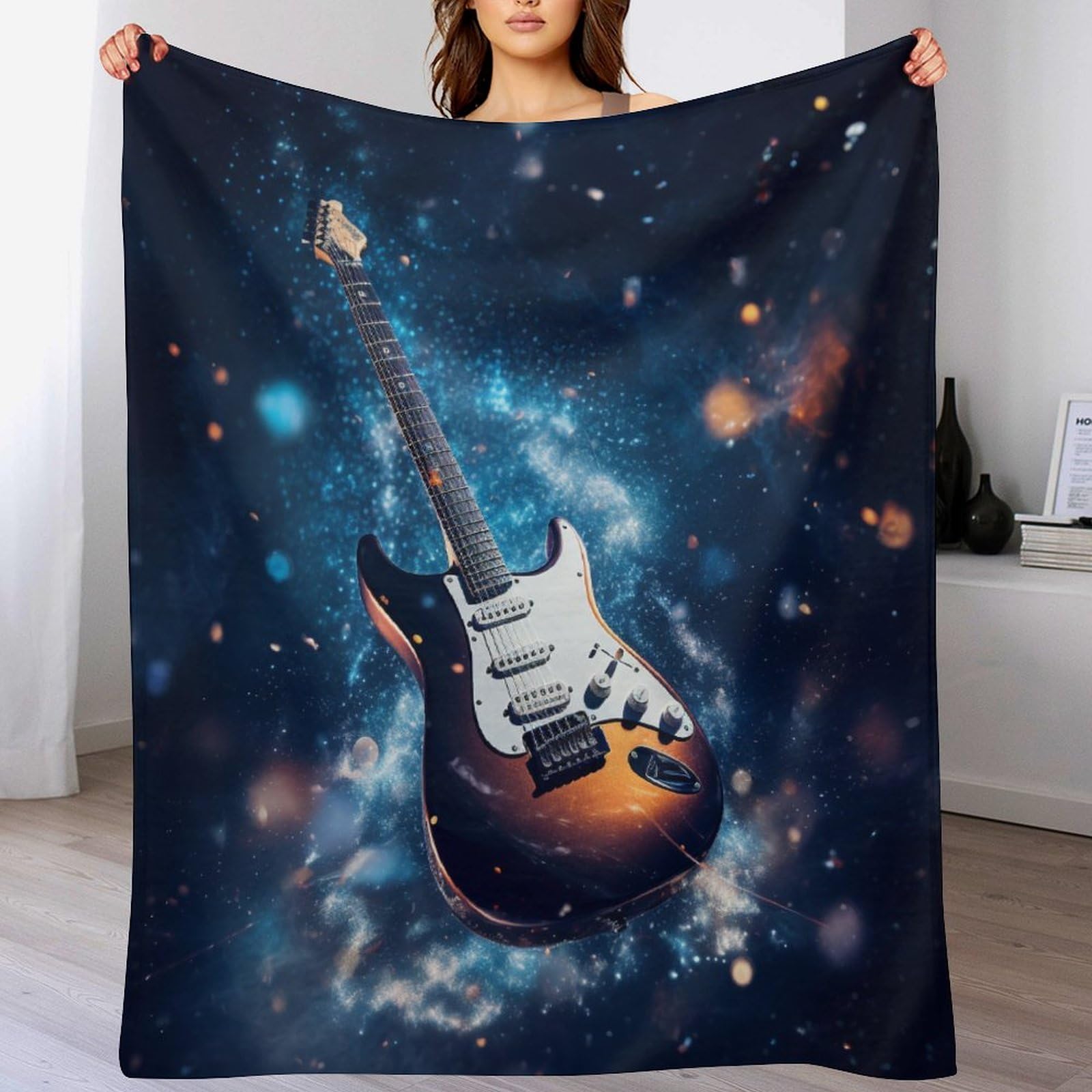 Guitar Throw Blanket, Super Warm, Flannel, Elegant, Fluffy Decoration Blanket for Sofa, Armchair, Couch And Bed,130×180cm