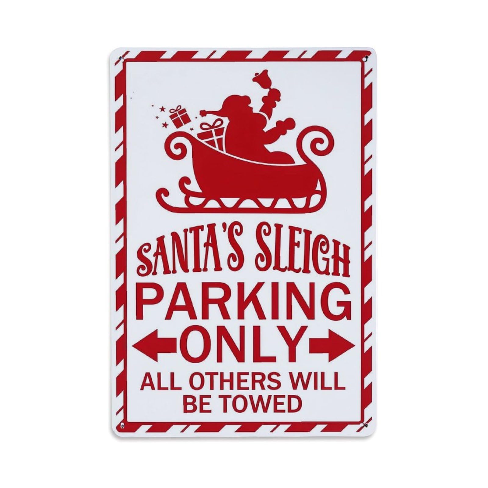 Jdfenggu Vintage Santa Sleigh Parking Sign Pattern Retro Metal Tin Sign, Decor Art Poster For Bar, Home, Man Cave, Kitchen, Laundry Room Gift 8X12inch