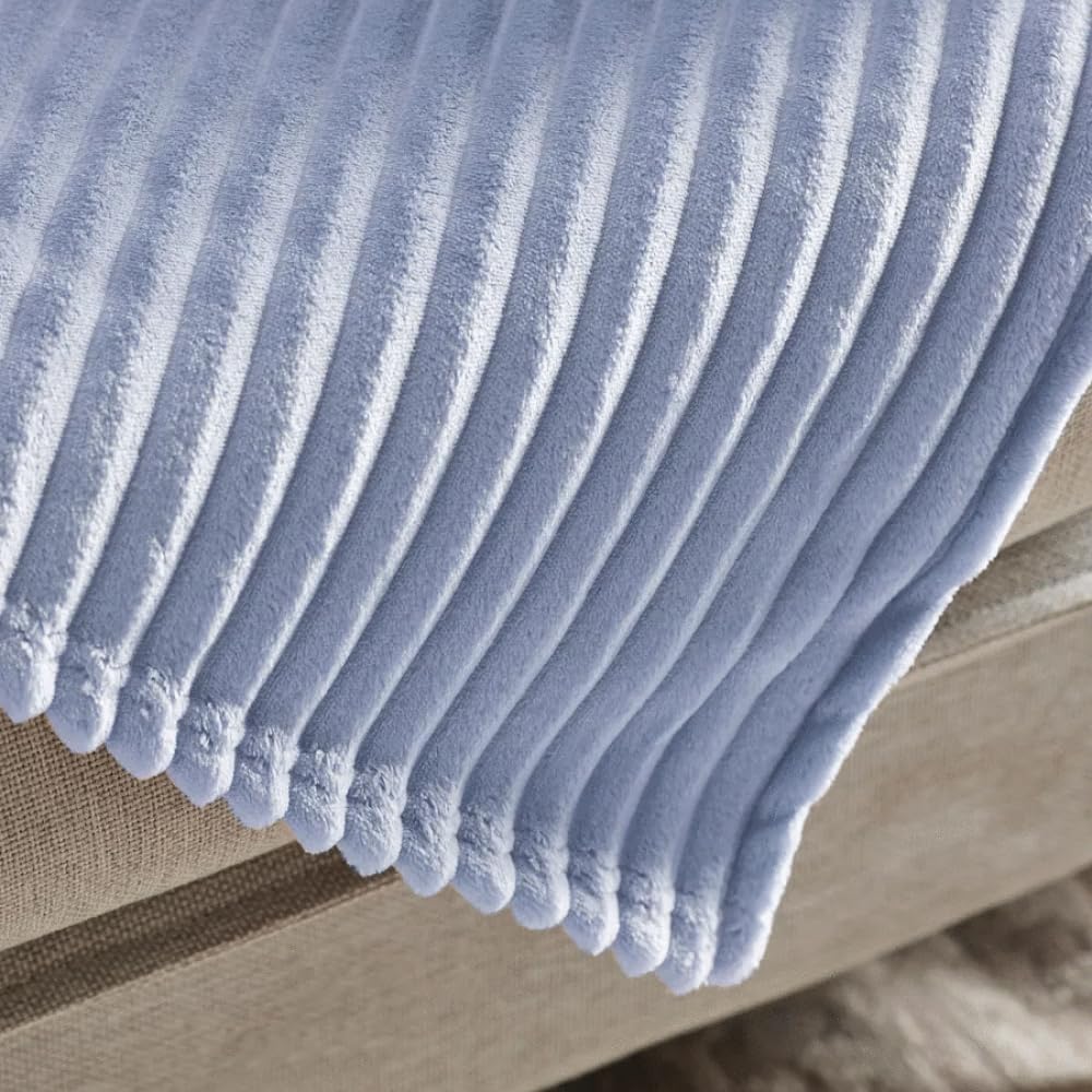 Karaca Ruby Stripe Wellsoft Blanket - 200x220cm, Versatile Soft Warm Blanket Fluffy Throws for Sofa Double, Blue - Image 3
