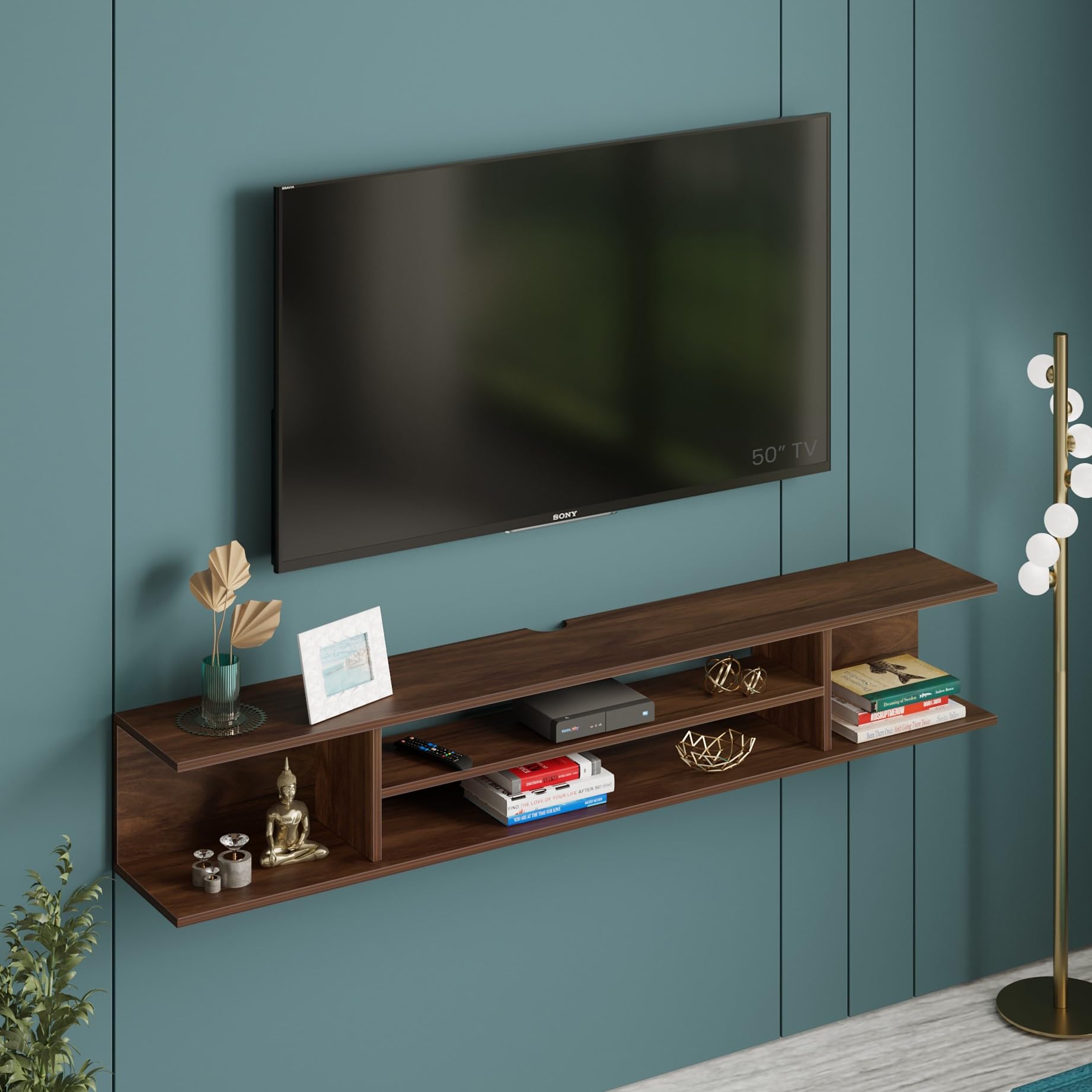 BLUEWUD Sanque Engineering Wood Wall Mount TV Entertainment Unit Set Top Box Stand/TV Cabinet with Shelves for Books & Décor Display Unit (Large Brown Maple) (B0DG6Q5654) Amazon Price History, Amazon Price Tracker