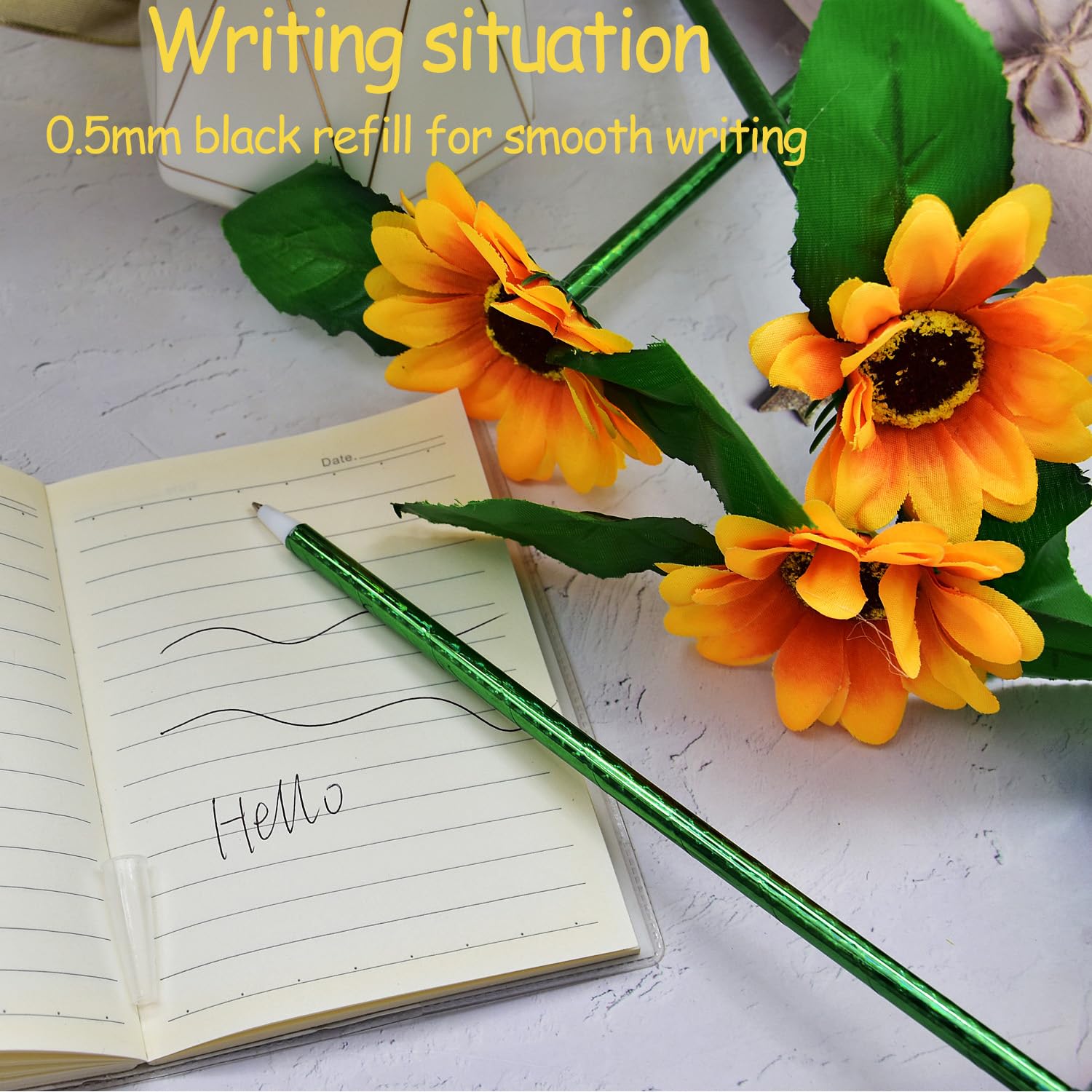 SIPLIV 20Pcs Artificial Sunflower Pens Creative Flower Ballpoint Pens Gel Ink Pen for School Office Home Teacher Student Present - Image 4