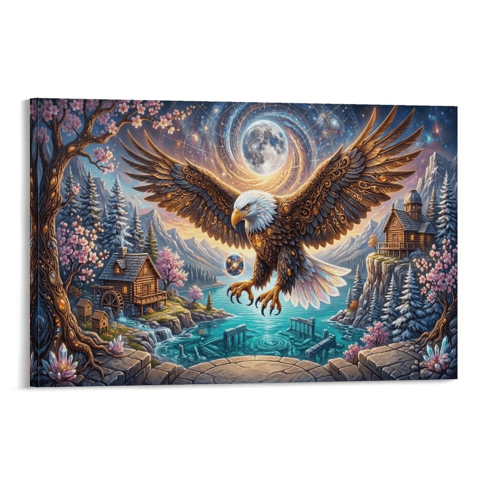 XPASHIQWC Eagle Wall Decor Poster Moonlit Valley Canvas Prints Picture Modern Canvas Wall Art Picture Wall Hanging for Living Room Bedroom Home Decorations 24x36inch(60x90cm)