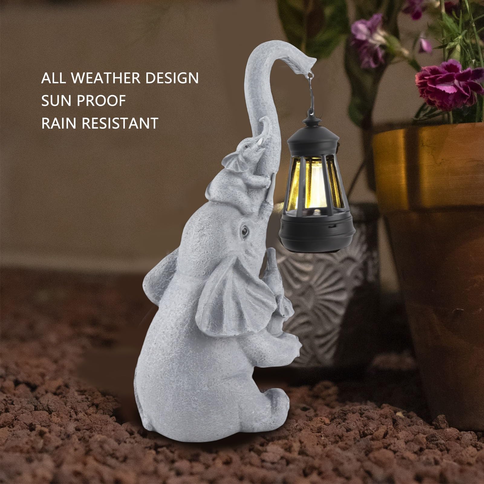 Statua del Giardino Solare Dell'elefante Bella Madre del Bambino Figurine Lanterna Scultura per la Decorazione Esterna Materiale in Resina