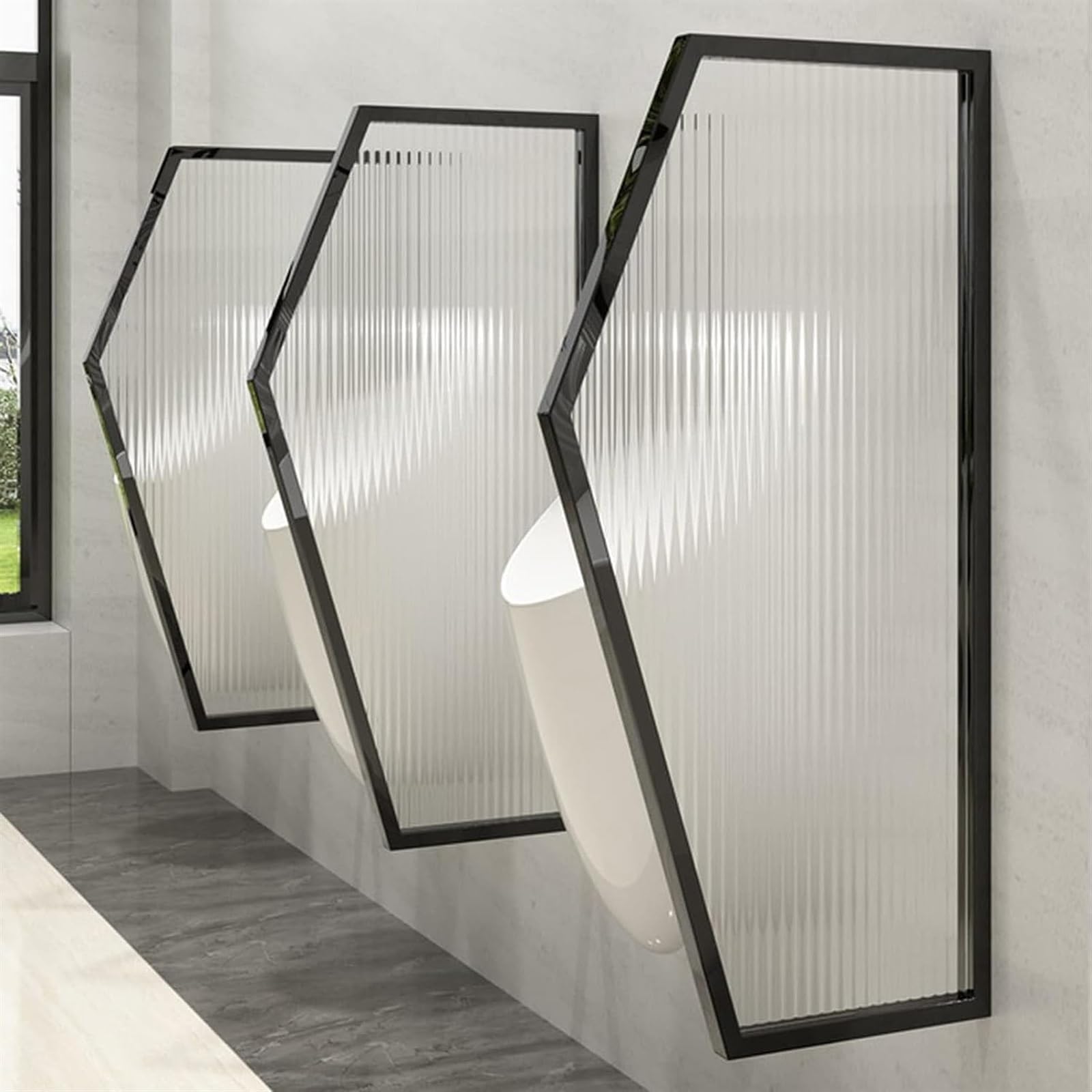 Mampara de privacidad de vidrio templado negro para urinarios, separador de baño masculino de montaje en pared para escuelas, jardines de infancia y lugares públicos.