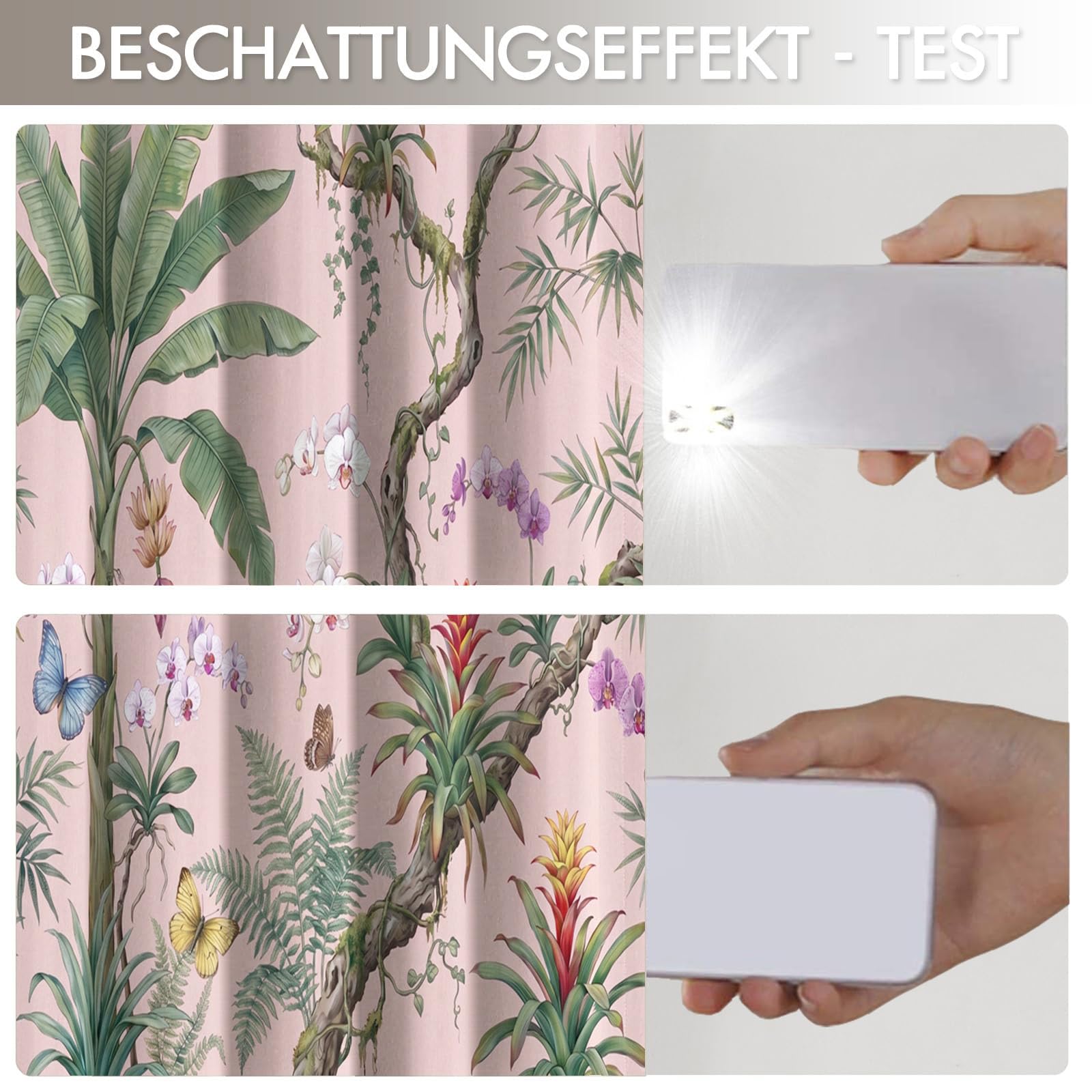 Tende Foresta pluviale tropicale Banano, bambù, orchidea Oscuranti 2 Pezzi 137 Altezza, Termiche Isolanti, Anti-Rumore, Ideali per Camera da Letto e Soggiorno, 117 X 137 cm, Rosa