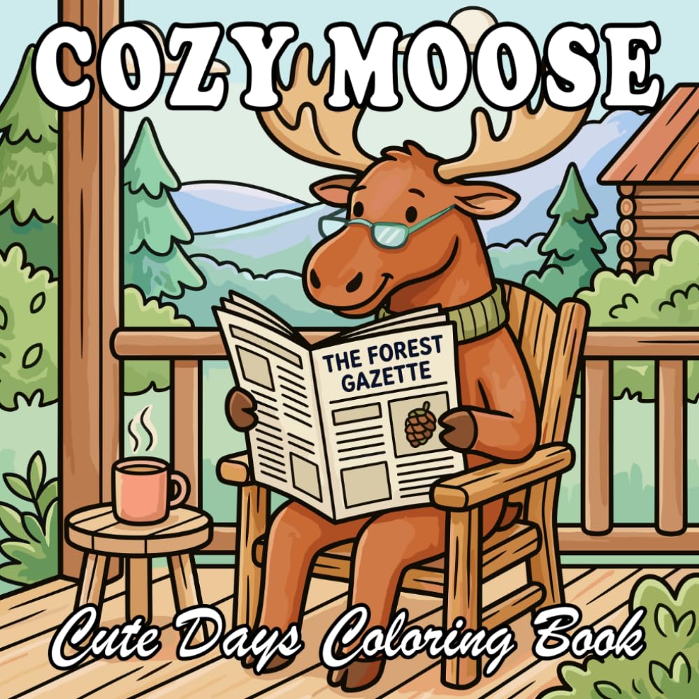 Cozy Moose Coloring Book: Cute Anthropomorphic Moose Home Life for Kids and Adults