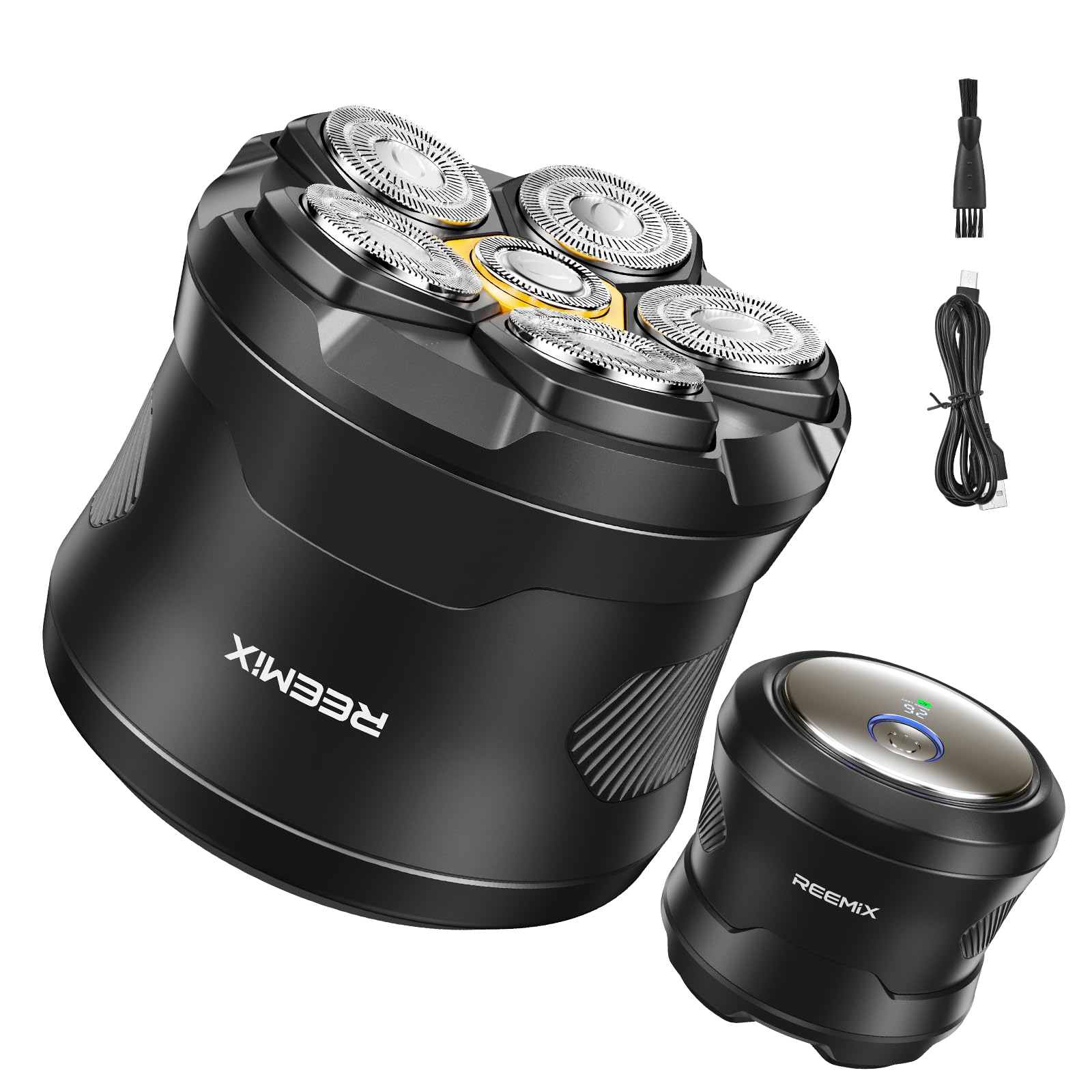 Reemix Afeitadoras de cabeza para hombres calvos, afeitadora eléctrica 6D con IPX7 impermeable, carga rápida tipo C, afeitadora inalámbrica portátil para hombres, kit de aseo para cabeza calva apto